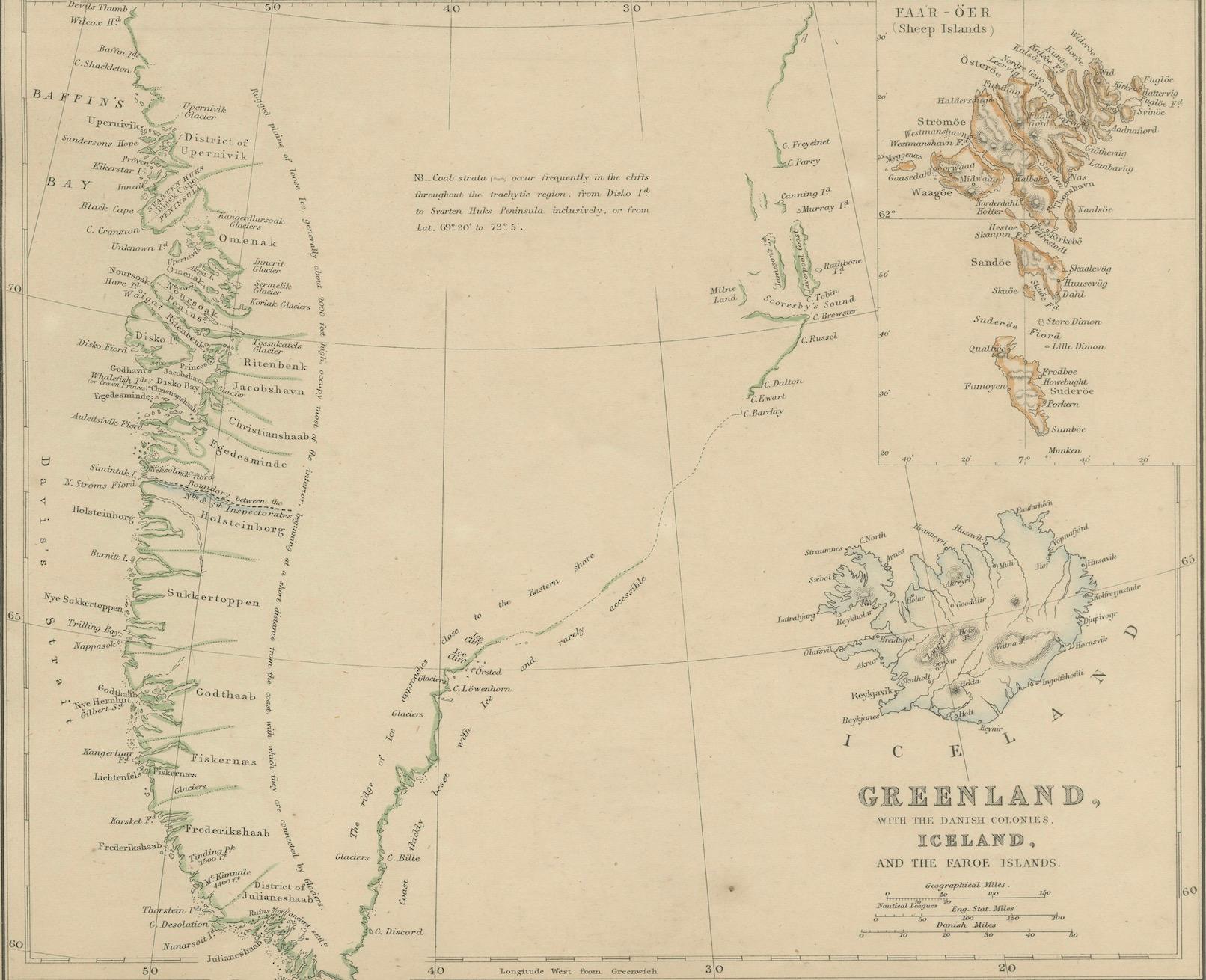 Denmark with Schleswig & Holstein, Iceland, Greenland, Antique Map, Blackie 1860