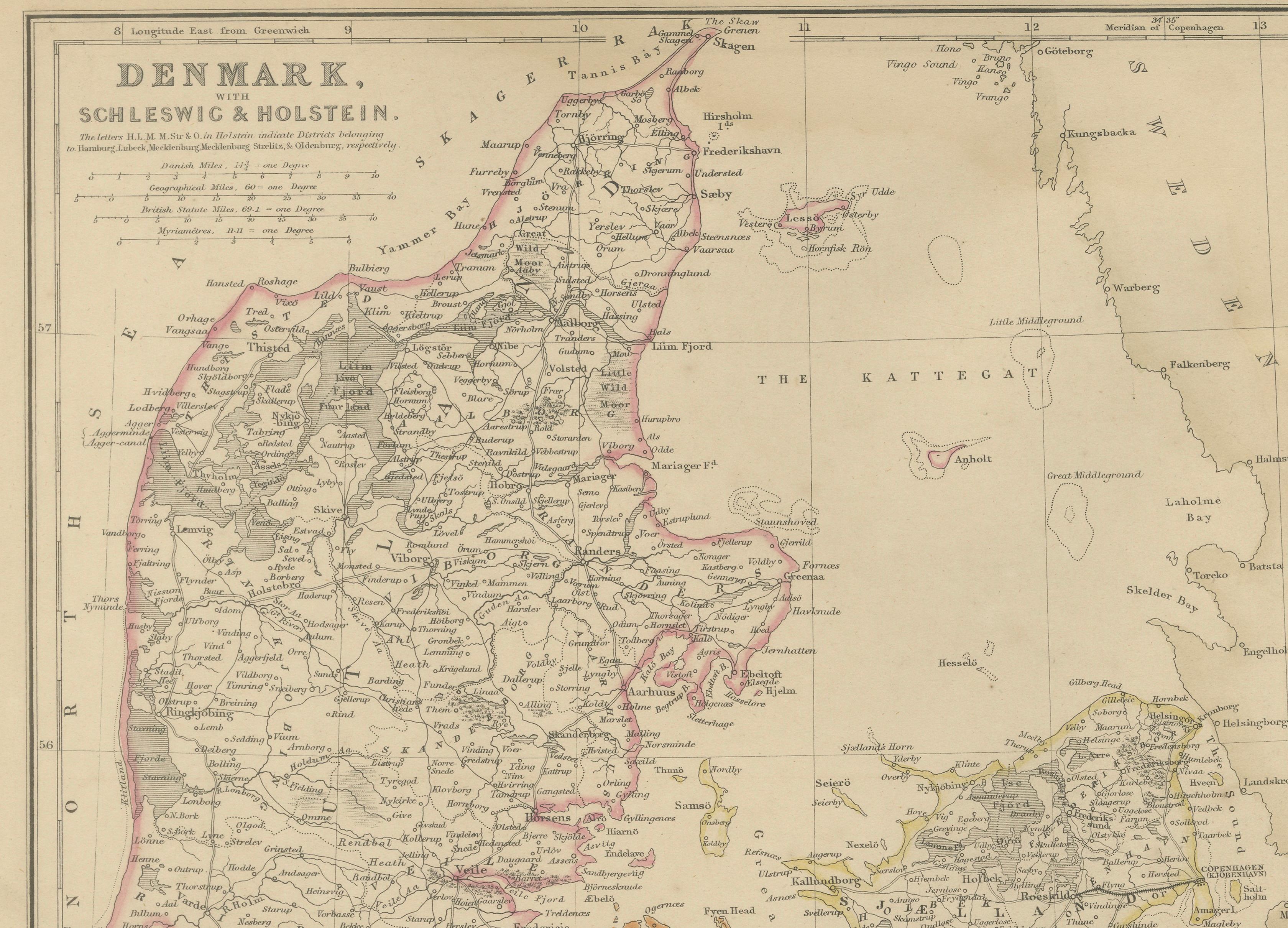 Denmark with Schleswig & Holstein, Iceland, Greenland, Antique Map, Blackie 1860