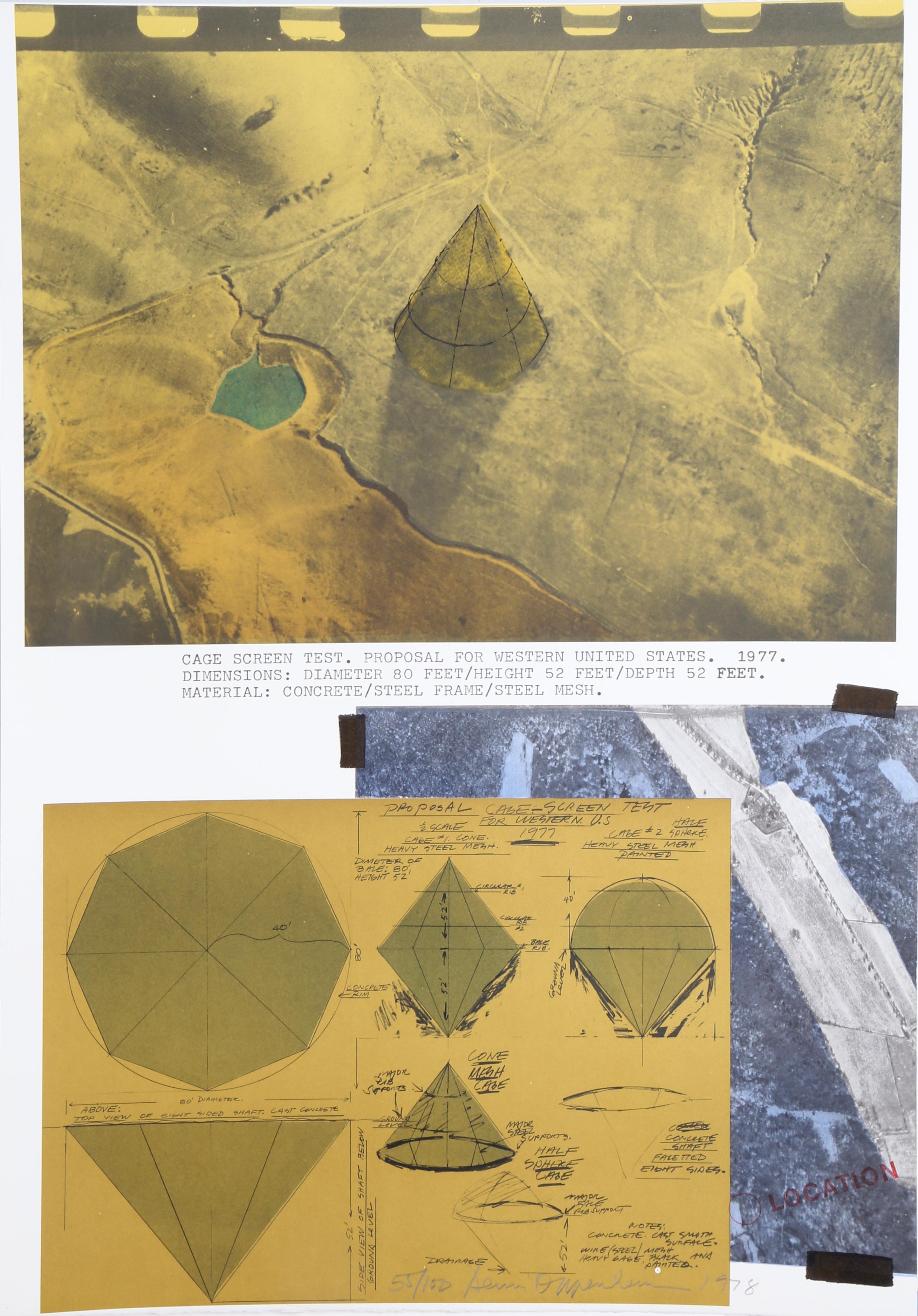 Dennis A. Oppenheim Landscape Print - "Cage Screen Test", 1978, Lithograph by Dennis Oppenheim