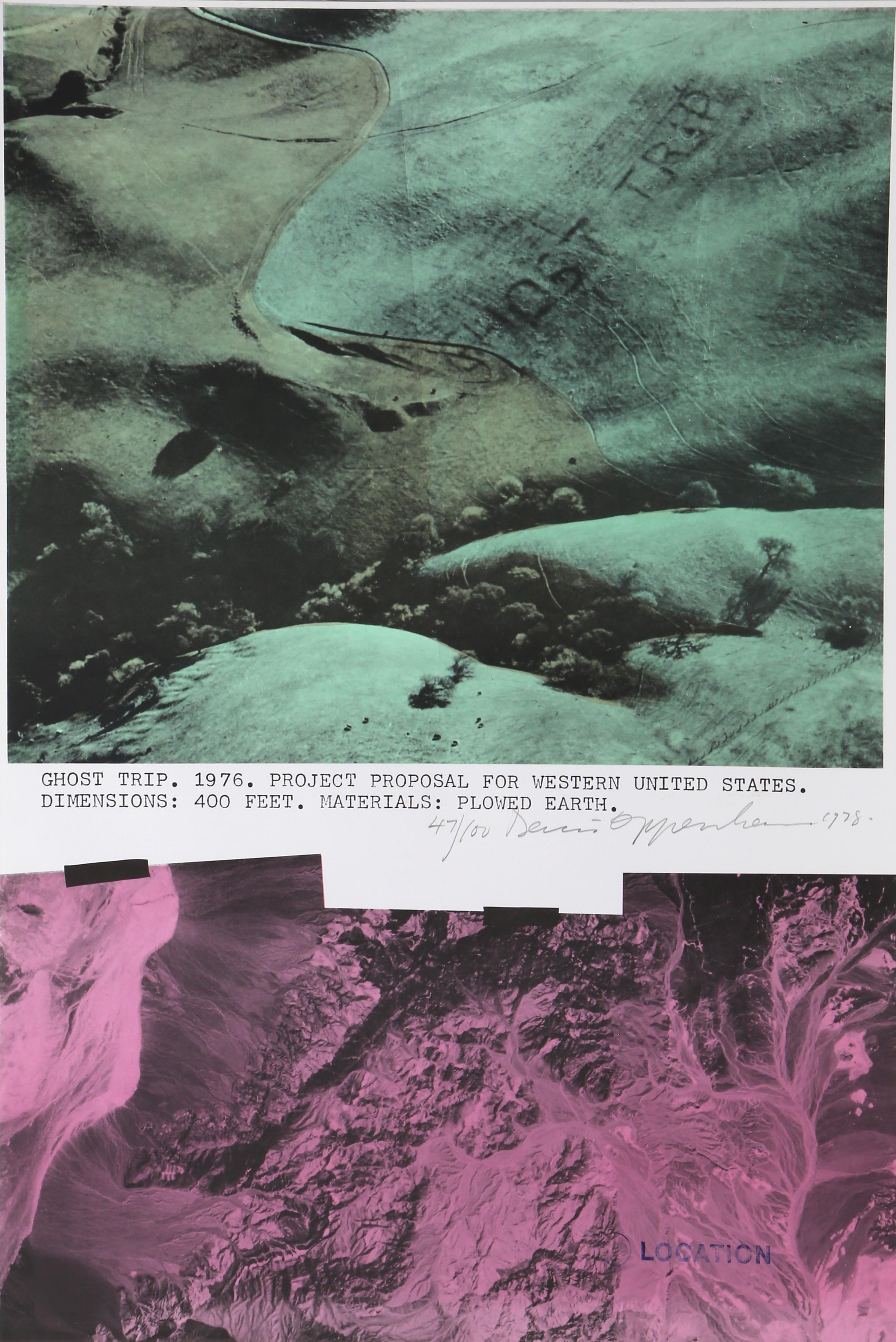 Dennis A. Oppenheim Landscape Print – ""Ghost Trip", 1978, Lithographie von Dennis Oppenheim