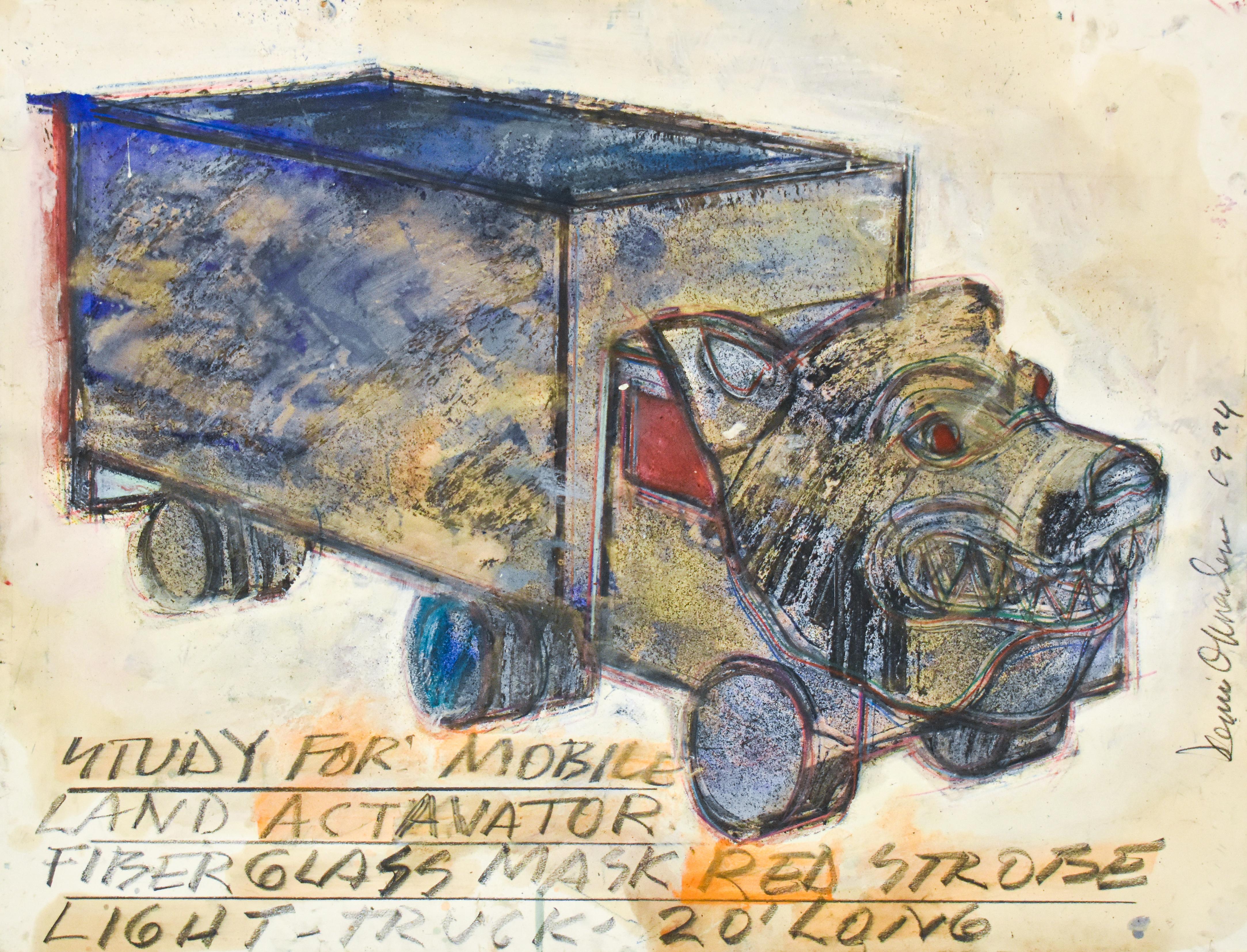 Dennis A. Oppenheim Abstract Painting - Study for mobile land actavator fiber glass mask red strobe light truck