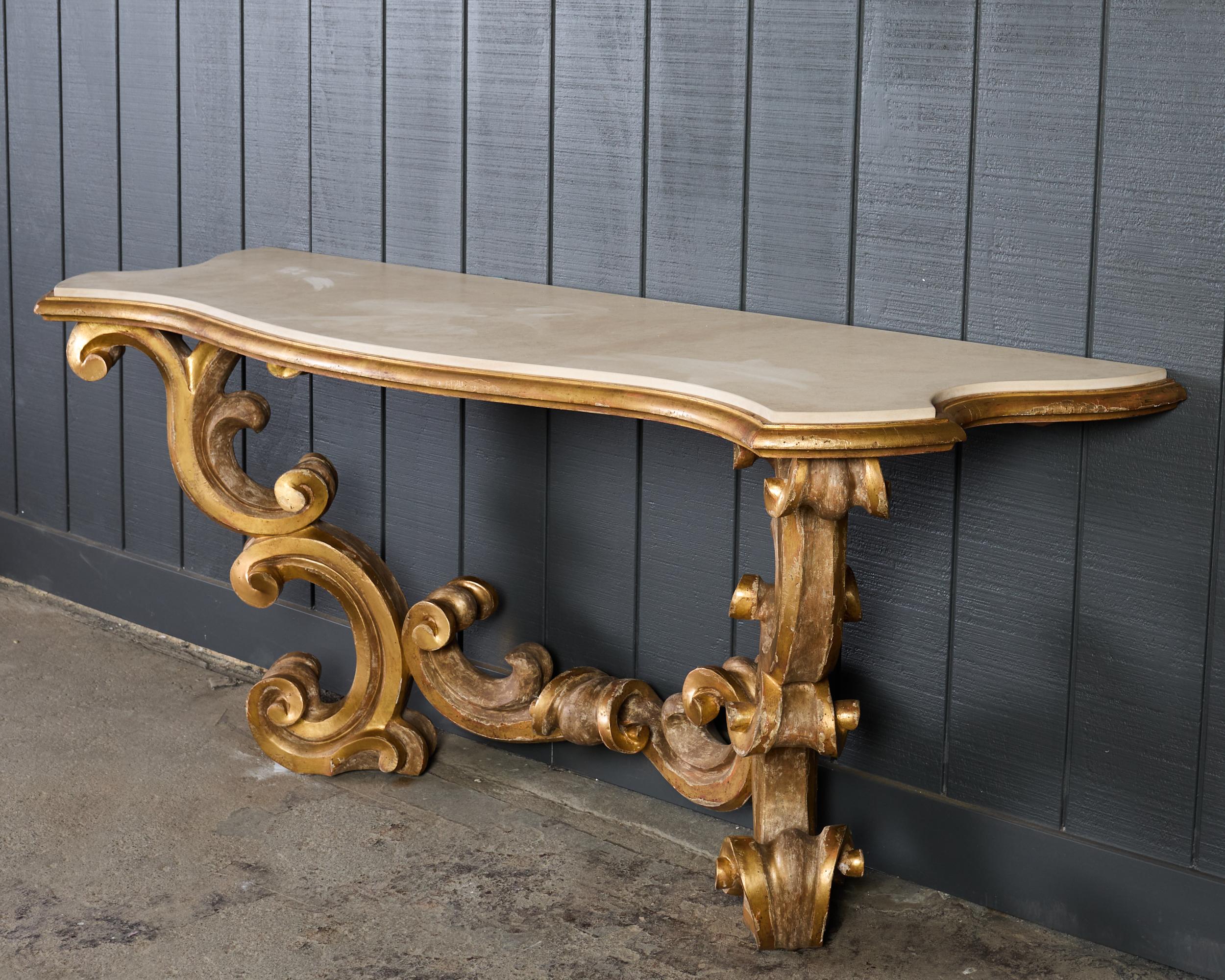 Dennis and Leen Baroque Console French Limestone Top In Good Condition For Sale In Rio Vista, CA