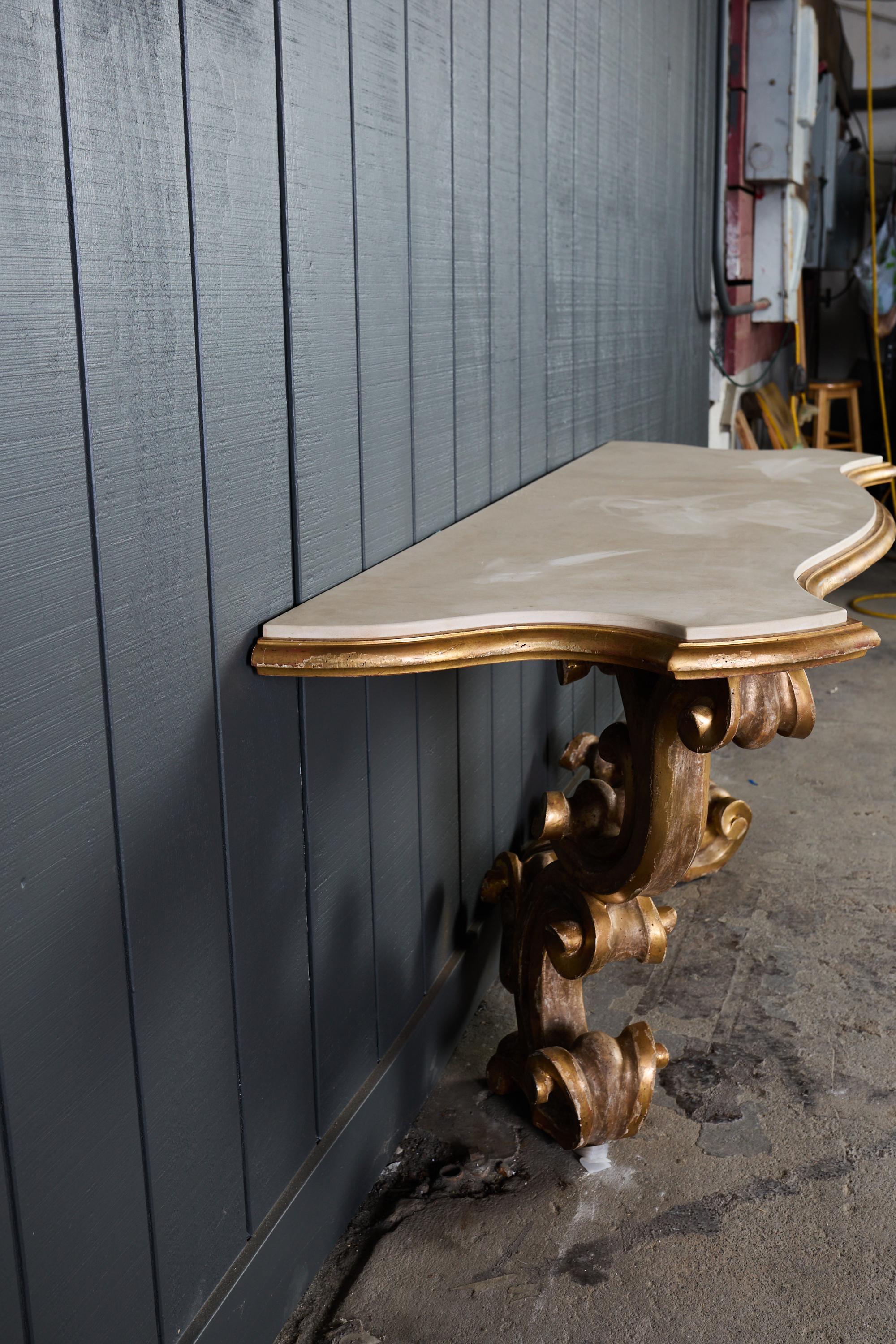 Contemporary Dennis and Leen Baroque Console French Limestone Top For Sale