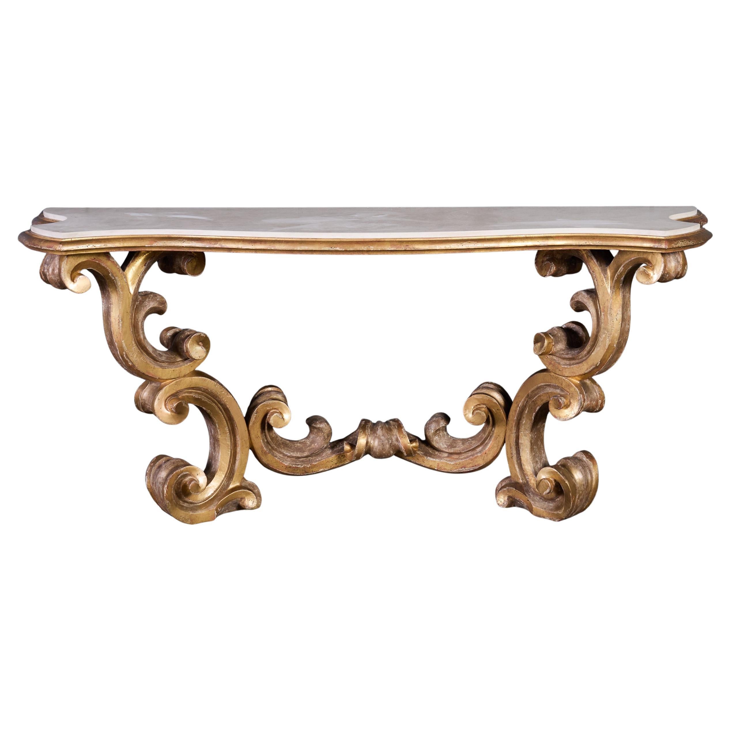 Dennis and Leen Baroque Console French Limestone Top For Sale