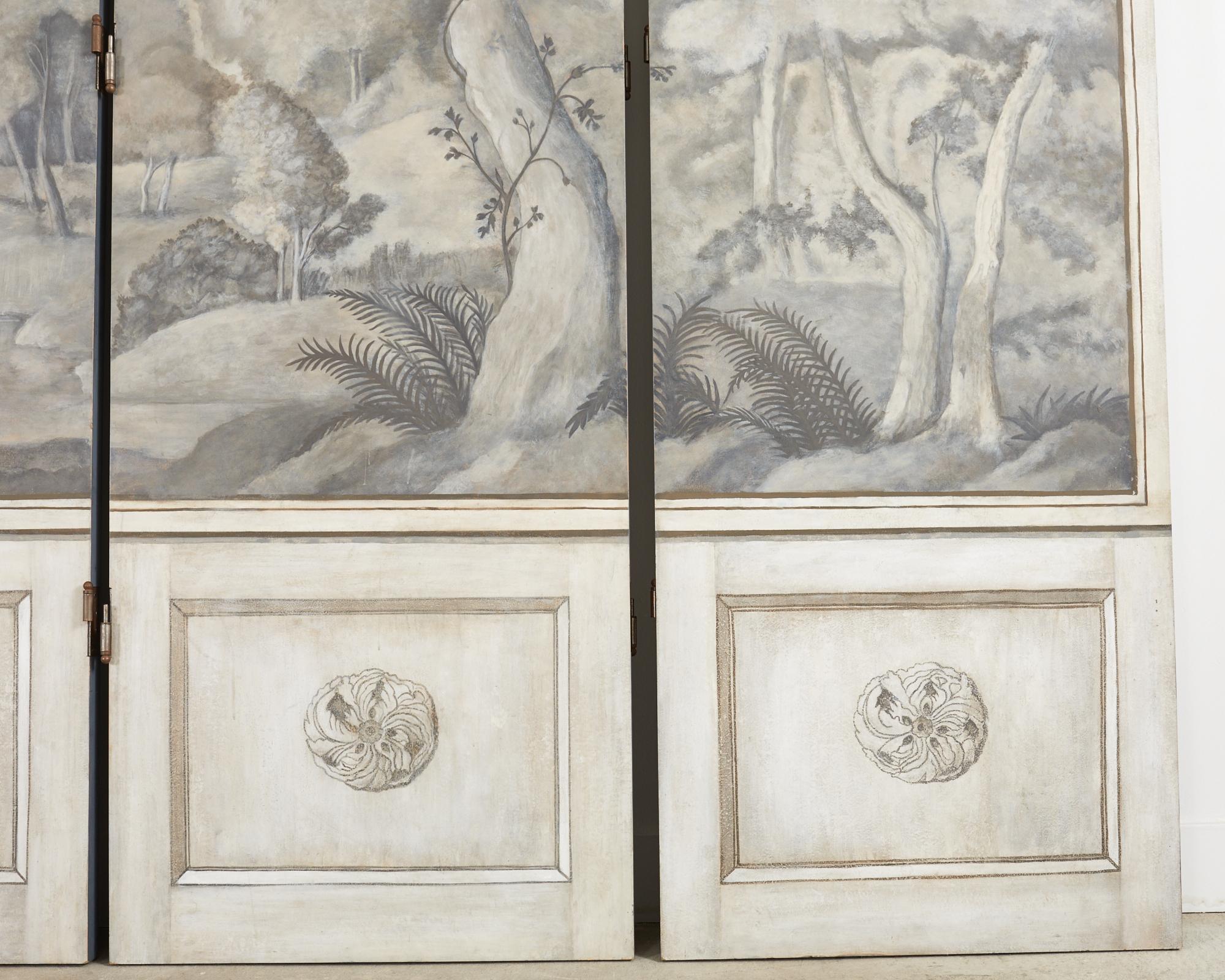 Dennis and Leen Eight Panel Screen Neoclassical Grisaille Landscape For Sale 8
