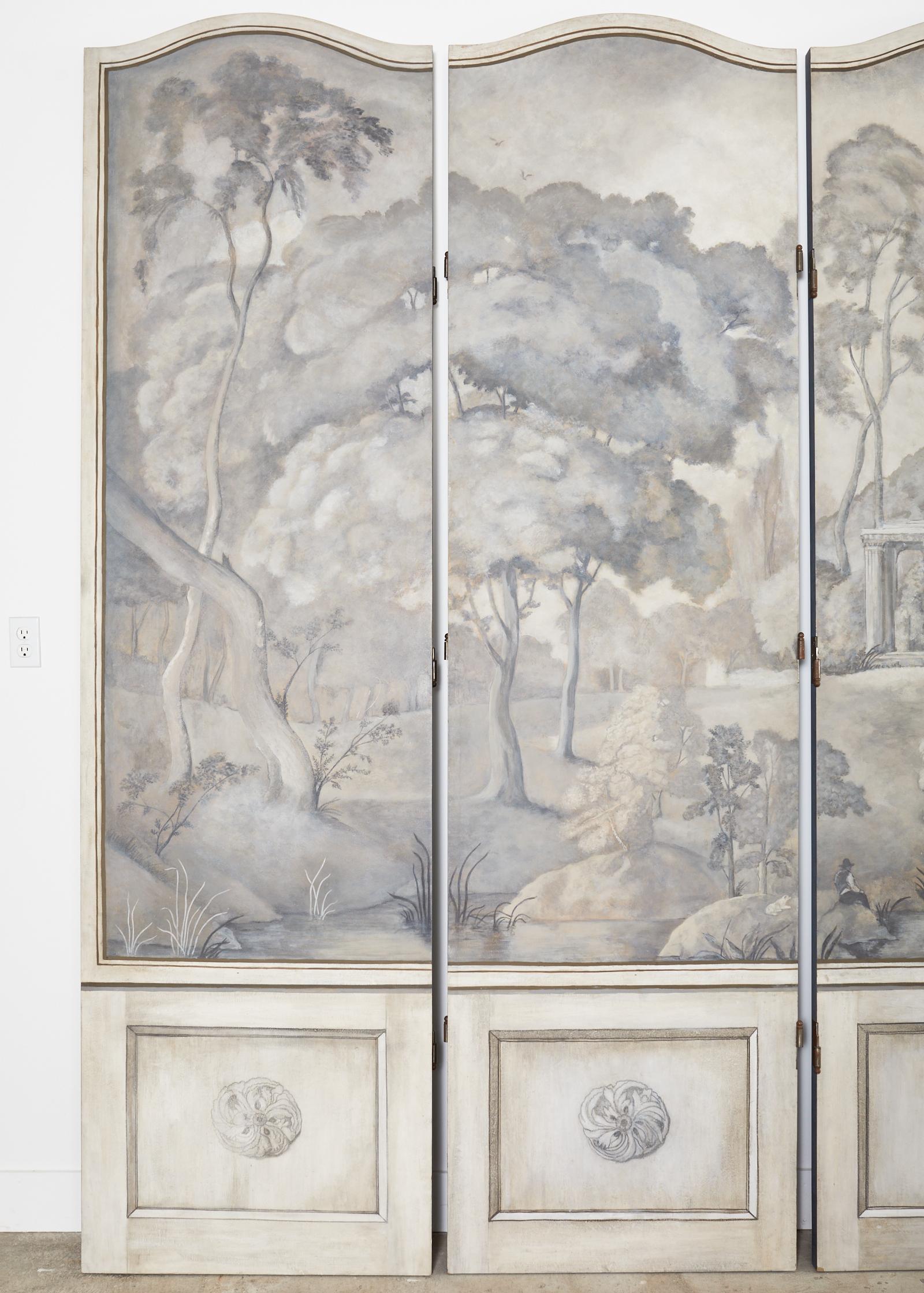 American Dennis and Leen Eight Panel Screen Neoclassical Grisaille Landscape For Sale