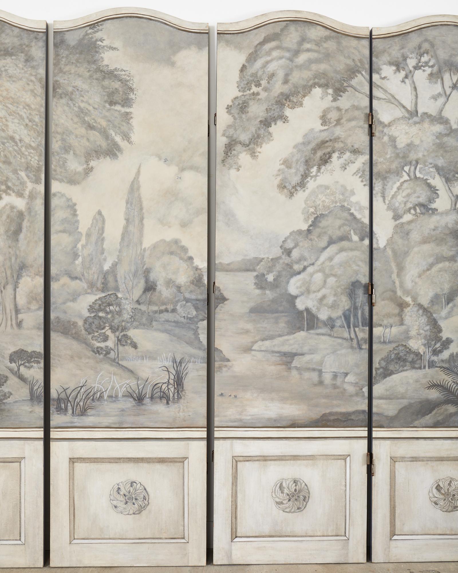 Dennis and Leen Eight Panel Screen Neoclassical Grisaille Landscape In Good Condition For Sale In Rio Vista, CA