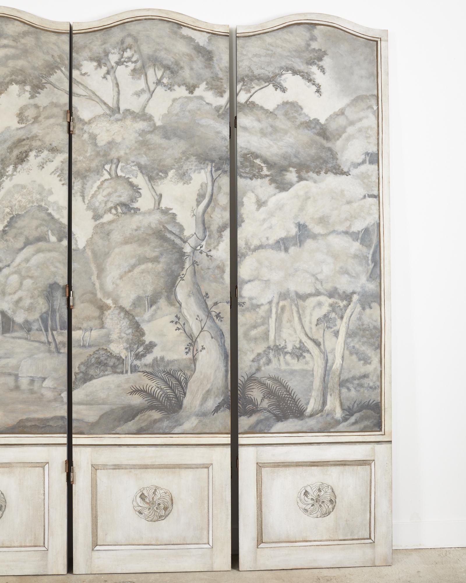 20th Century Dennis and Leen Eight Panel Screen Neoclassical Grisaille Landscape For Sale