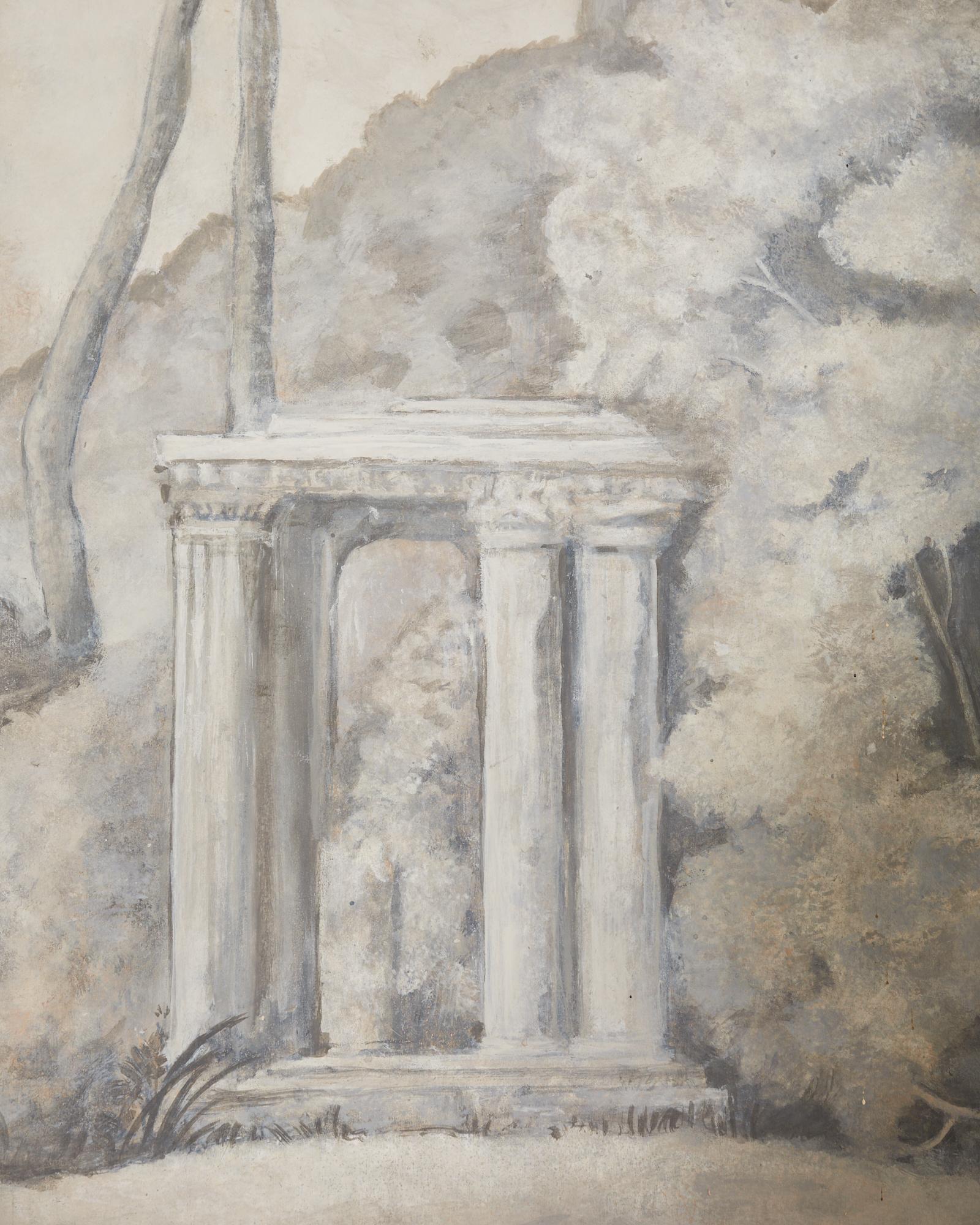 Dennis and Leen Eight Panel Screen Neoclassical Grisaille Landscape For Sale 1