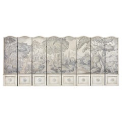 Vintage Dennis and Leen Eight Panel Screen Neoclassical Grisaille Landscape