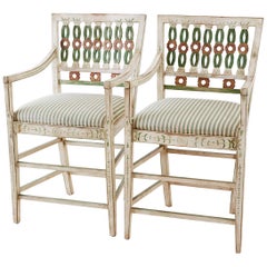 Dennis and Leen Folk Art Painted Bar Stool Chairs