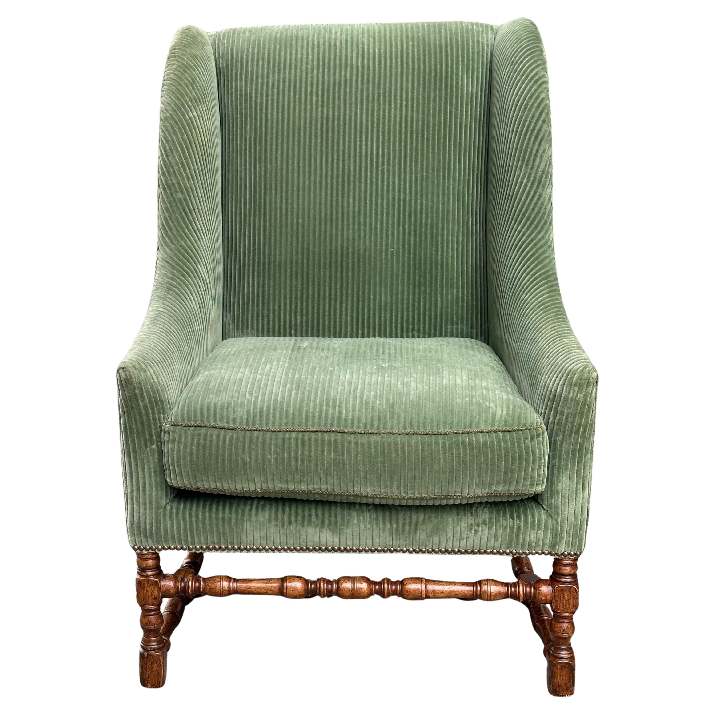 Priced Each. Two available.
Dennis and Leen Louis XIII Fireside Wingback Bergere Chair.