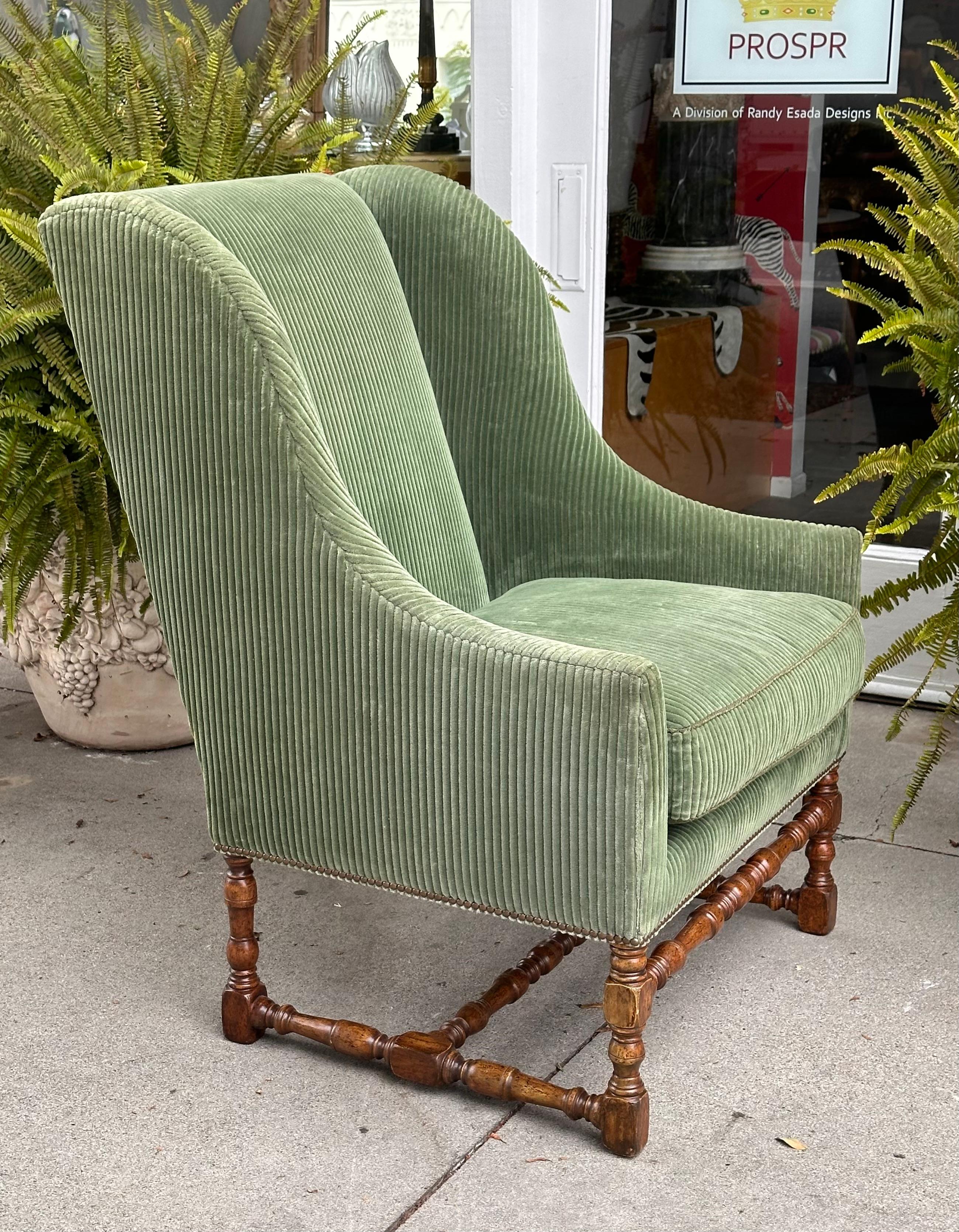Spanish Colonial Dennis and Leen Louis XIII Fireside Wingback Bergere Chair