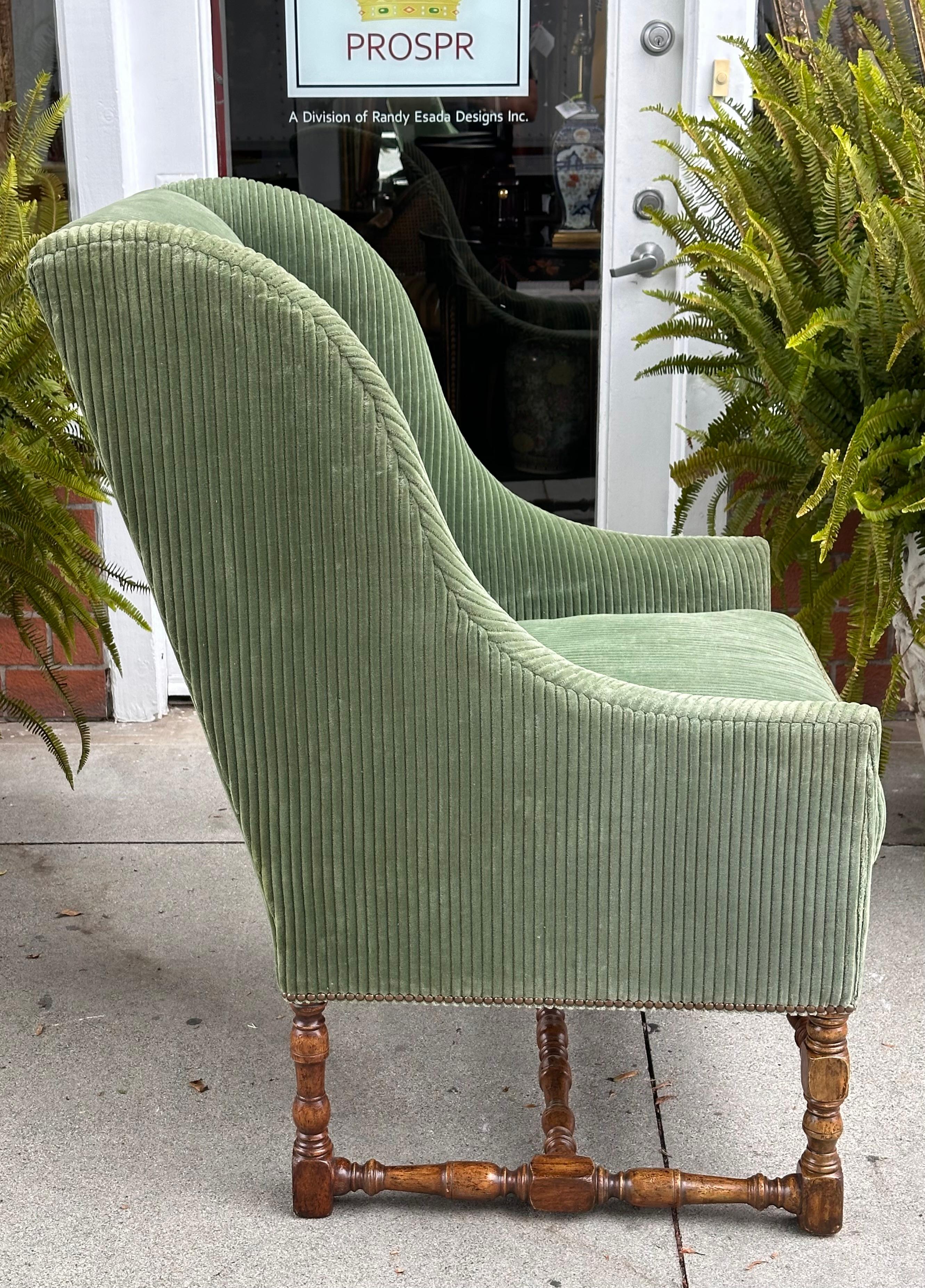 American Dennis and Leen Louis XIII Fireside Wingback Bergere Chair