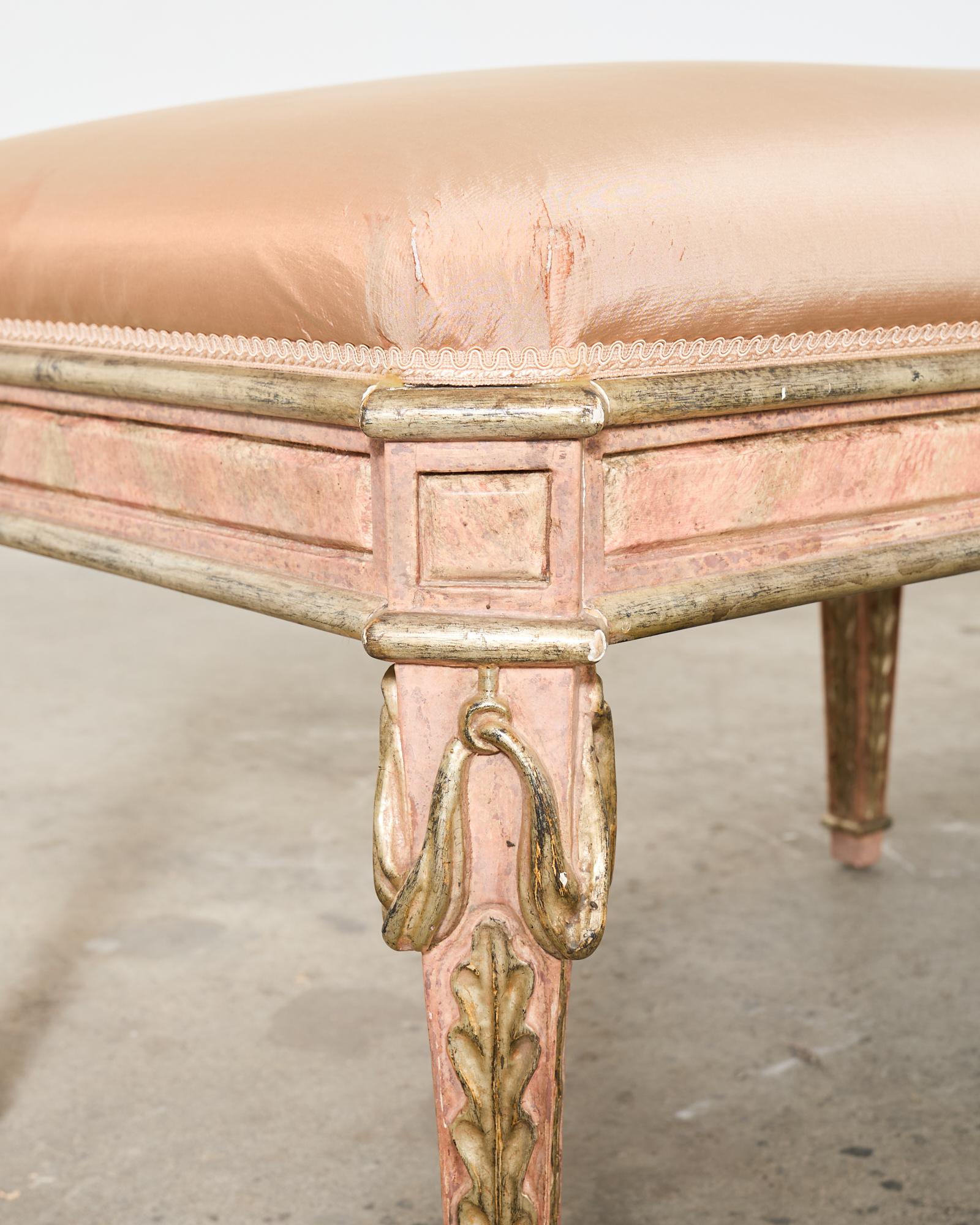 Dennis and Leen Neoclassical Style Painted Parcel Gilt Bench Seat 3