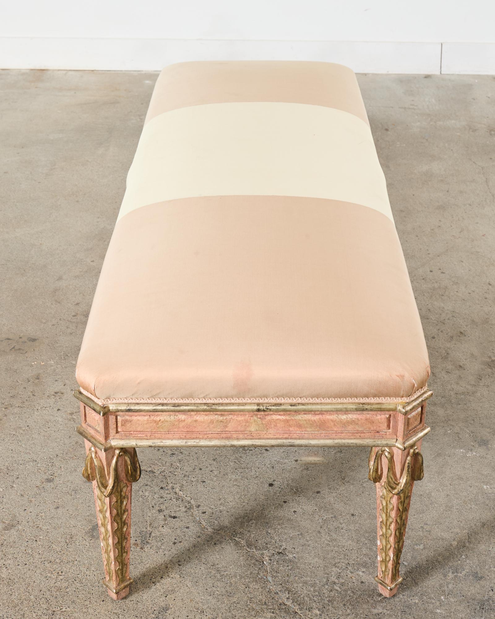 Dennis and Leen Neoclassical Style Painted Parcel Gilt Bench Seat 4