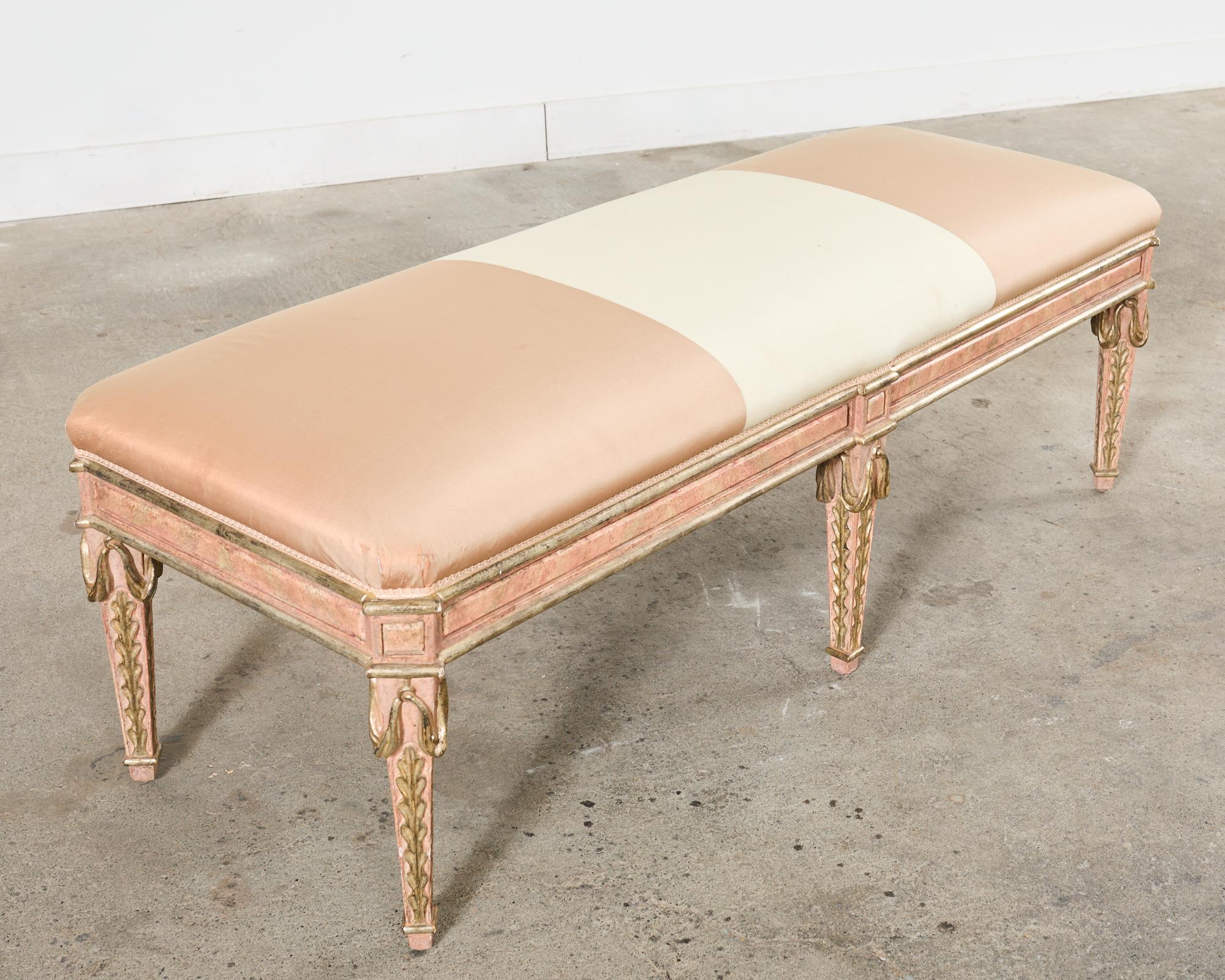 Dennis and Leen Neoclassical Style Painted Parcel Gilt Bench Seat 7