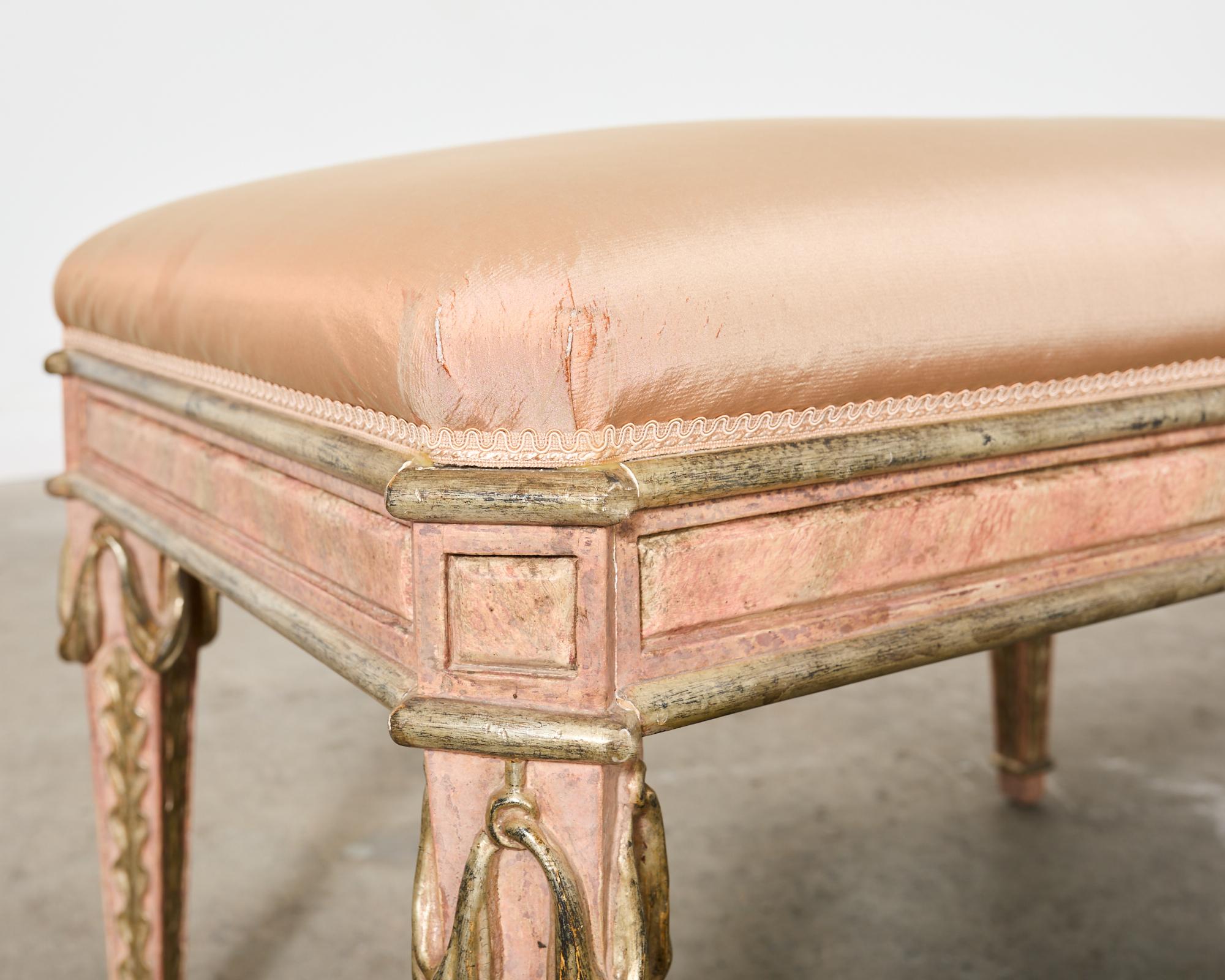 Dennis and Leen Neoclassical Style Painted Parcel Gilt Bench Seat 8