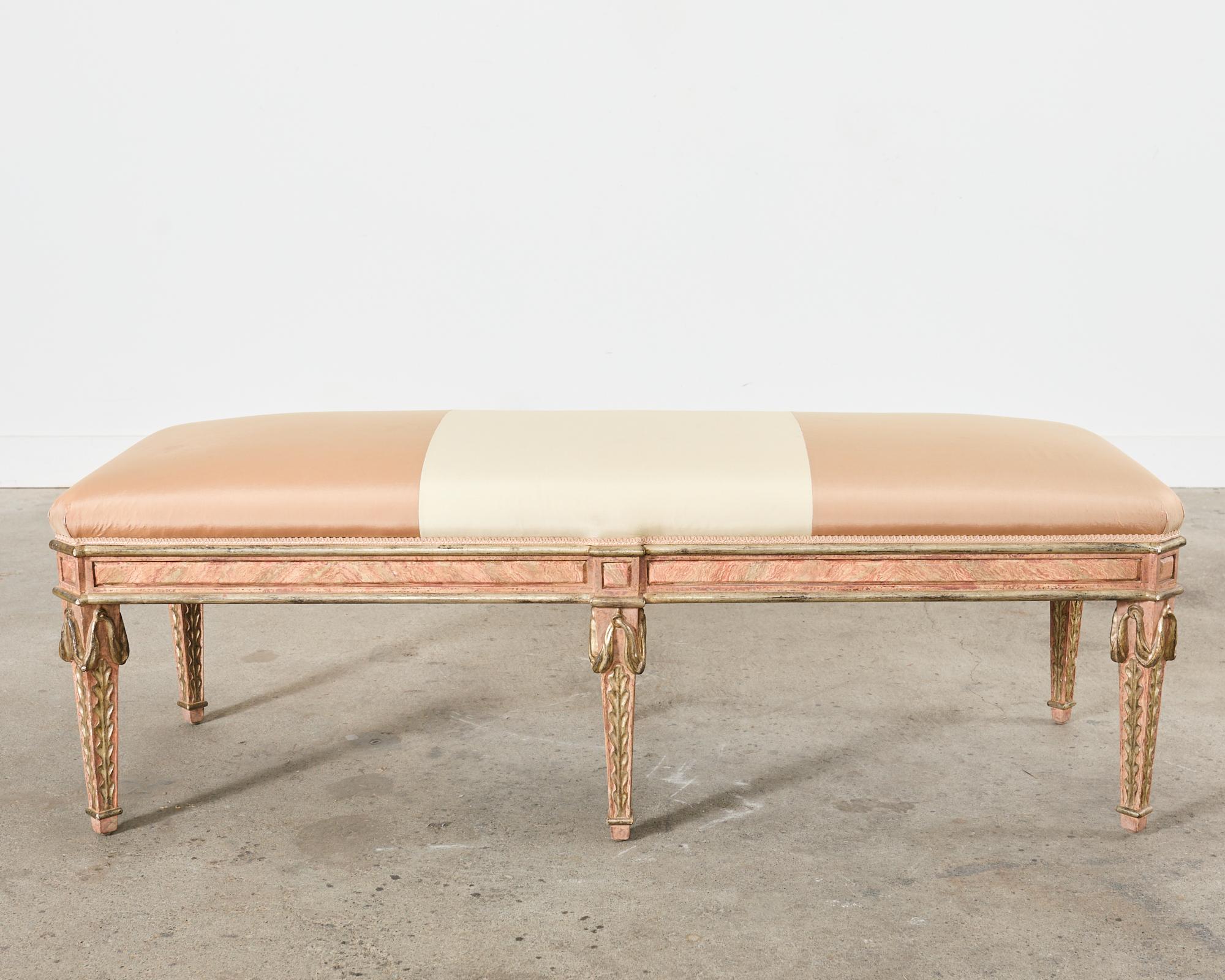Dennis and Leen Neoclassical Style Painted Parcel Gilt Bench Seat 9