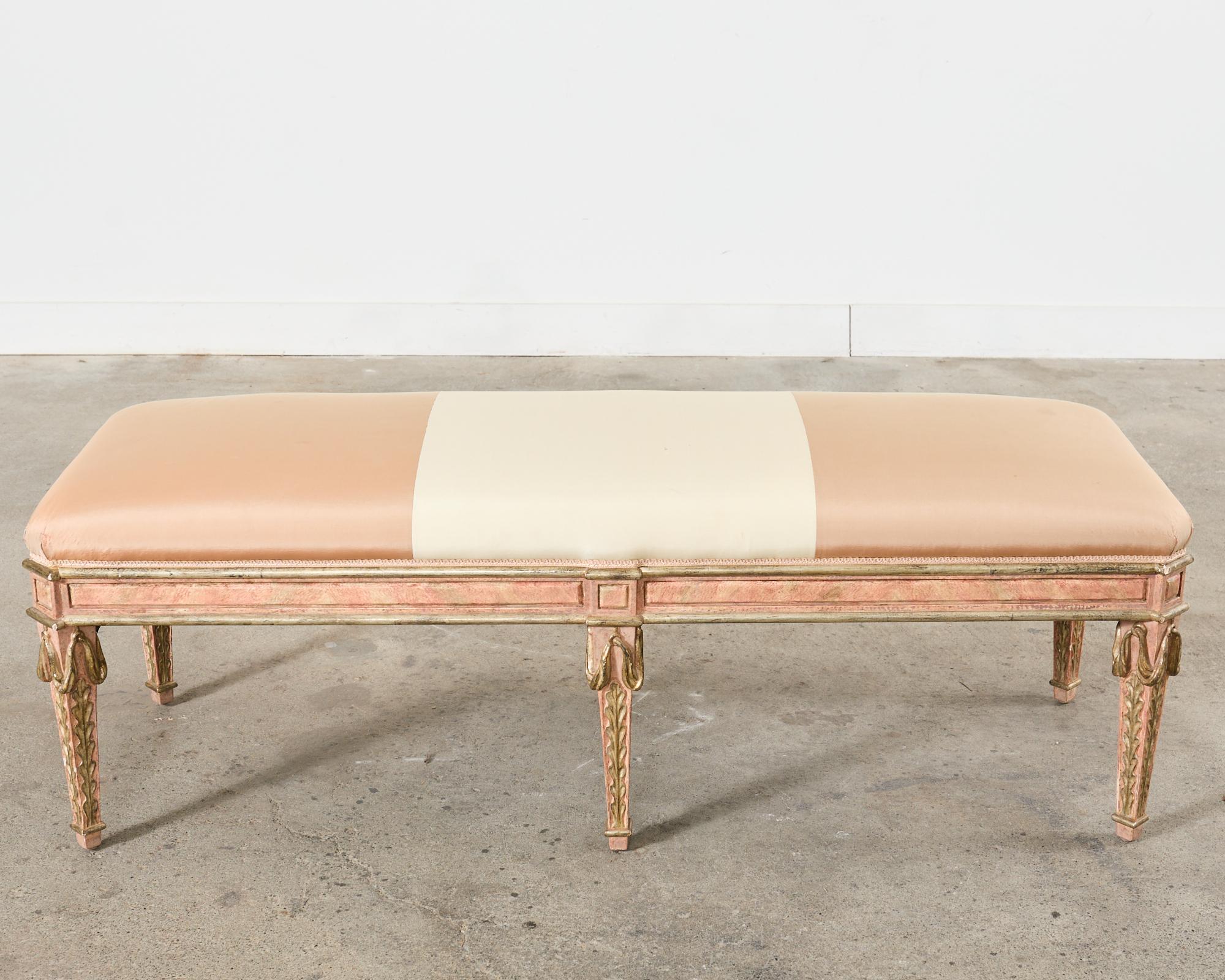 Hand-Crafted Dennis and Leen Neoclassical Style Painted Parcel Gilt Bench Seat