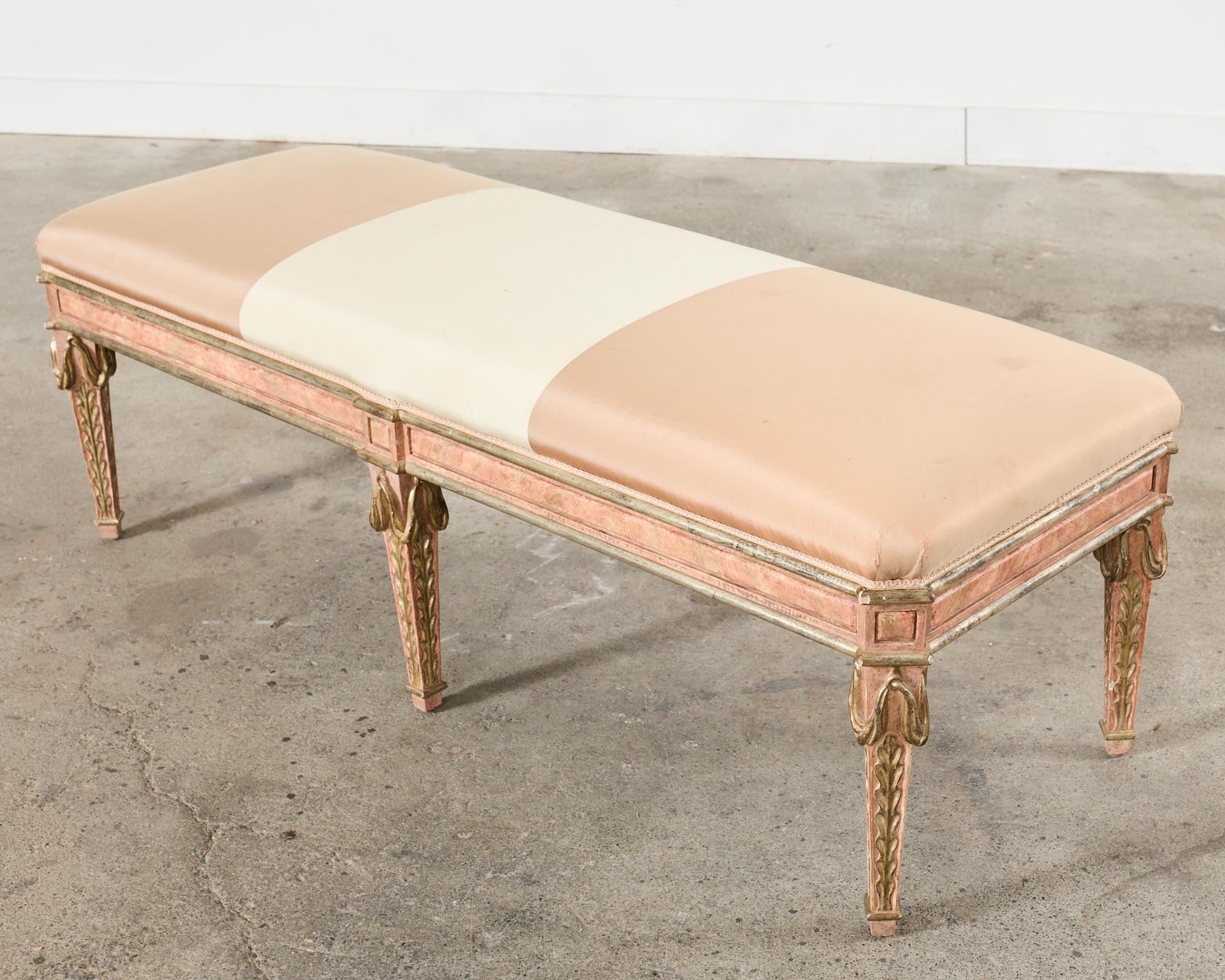 Dennis and Leen Neoclassical Style Painted Parcel Gilt Bench Seat In Good Condition In Rio Vista, CA