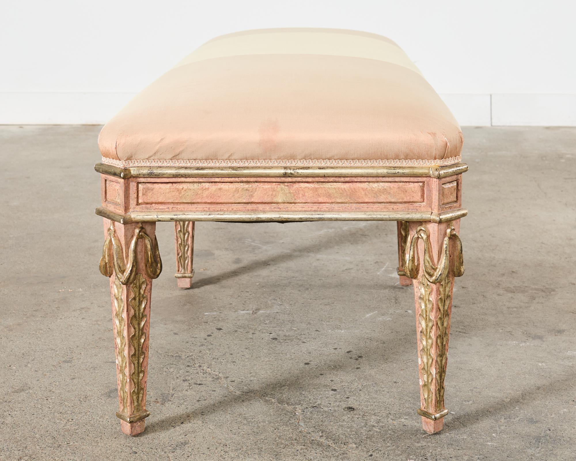 20th Century Dennis and Leen Neoclassical Style Painted Parcel Gilt Bench Seat