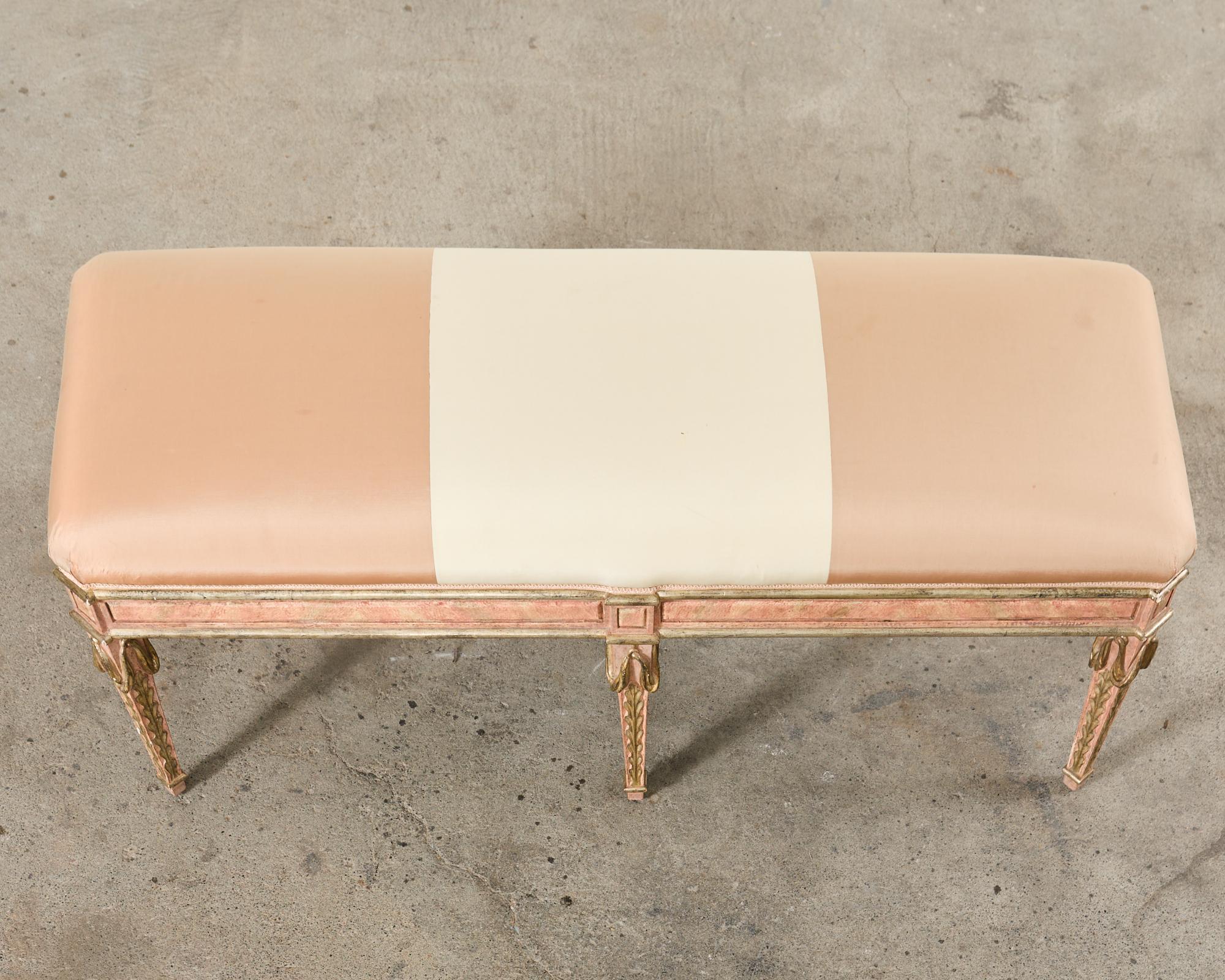 Fabric Dennis and Leen Neoclassical Style Painted Parcel Gilt Bench Seat