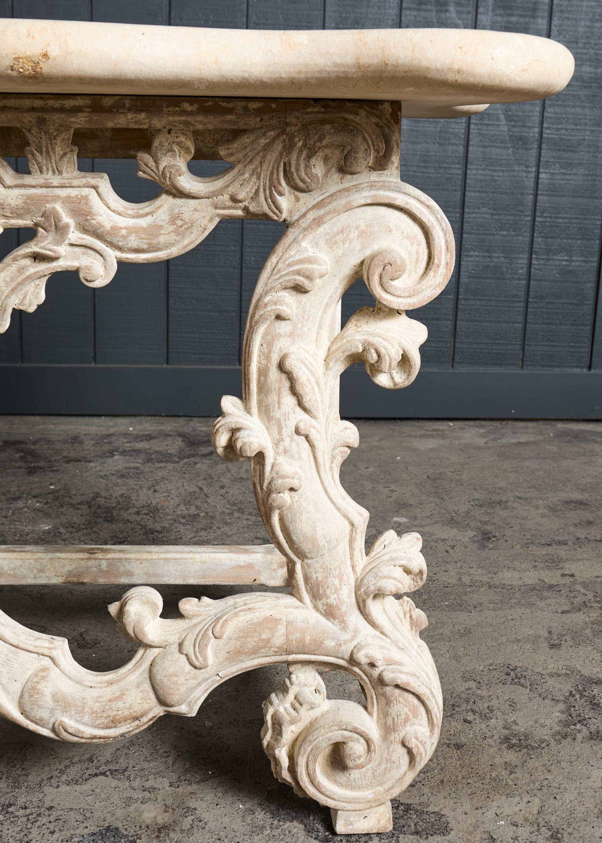 Dennis and Leen Spanish Baroque Stone Top Console Table For Sale 4