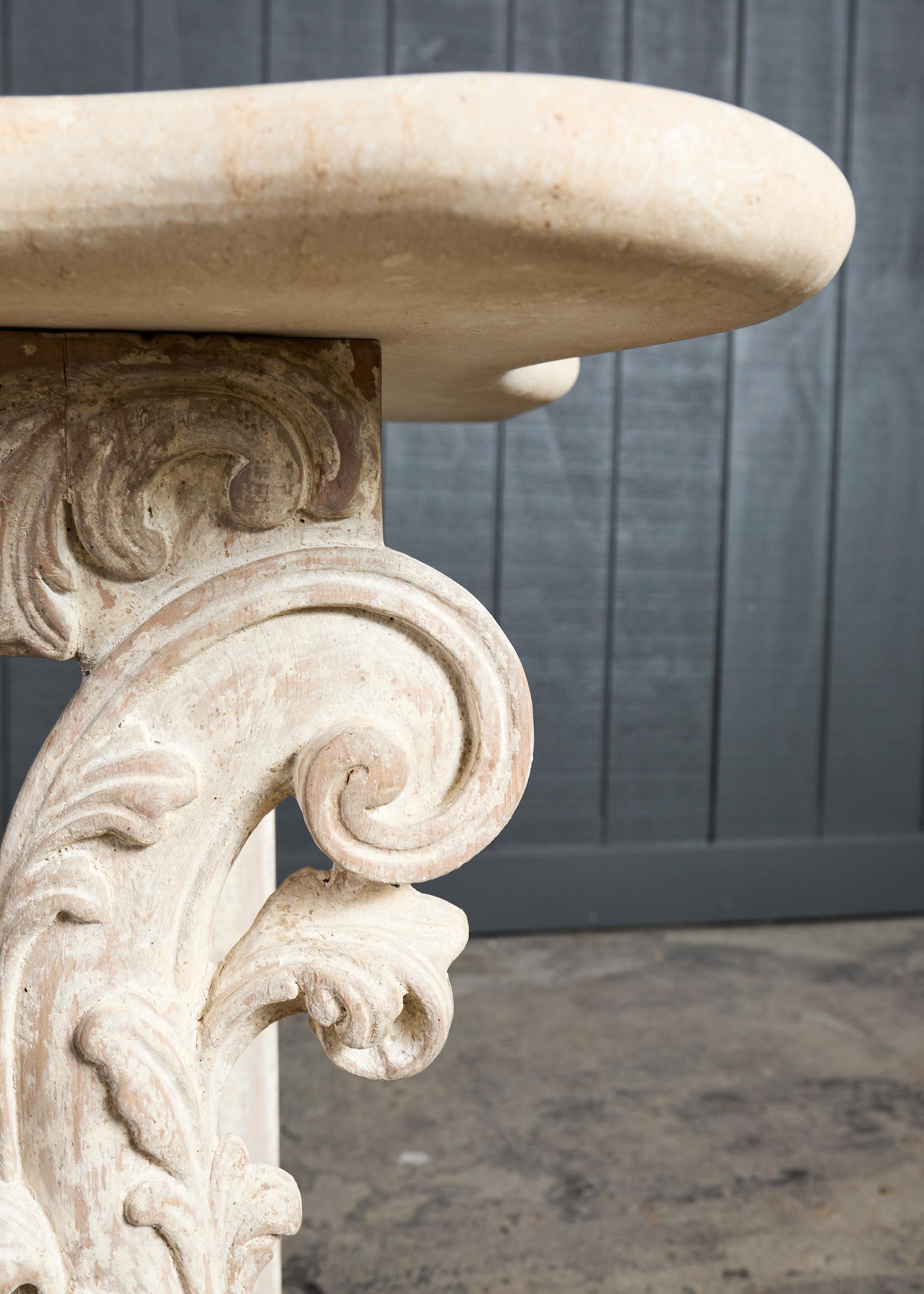 Dennis and Leen Spanish Baroque Stone Top Console Table For Sale 6