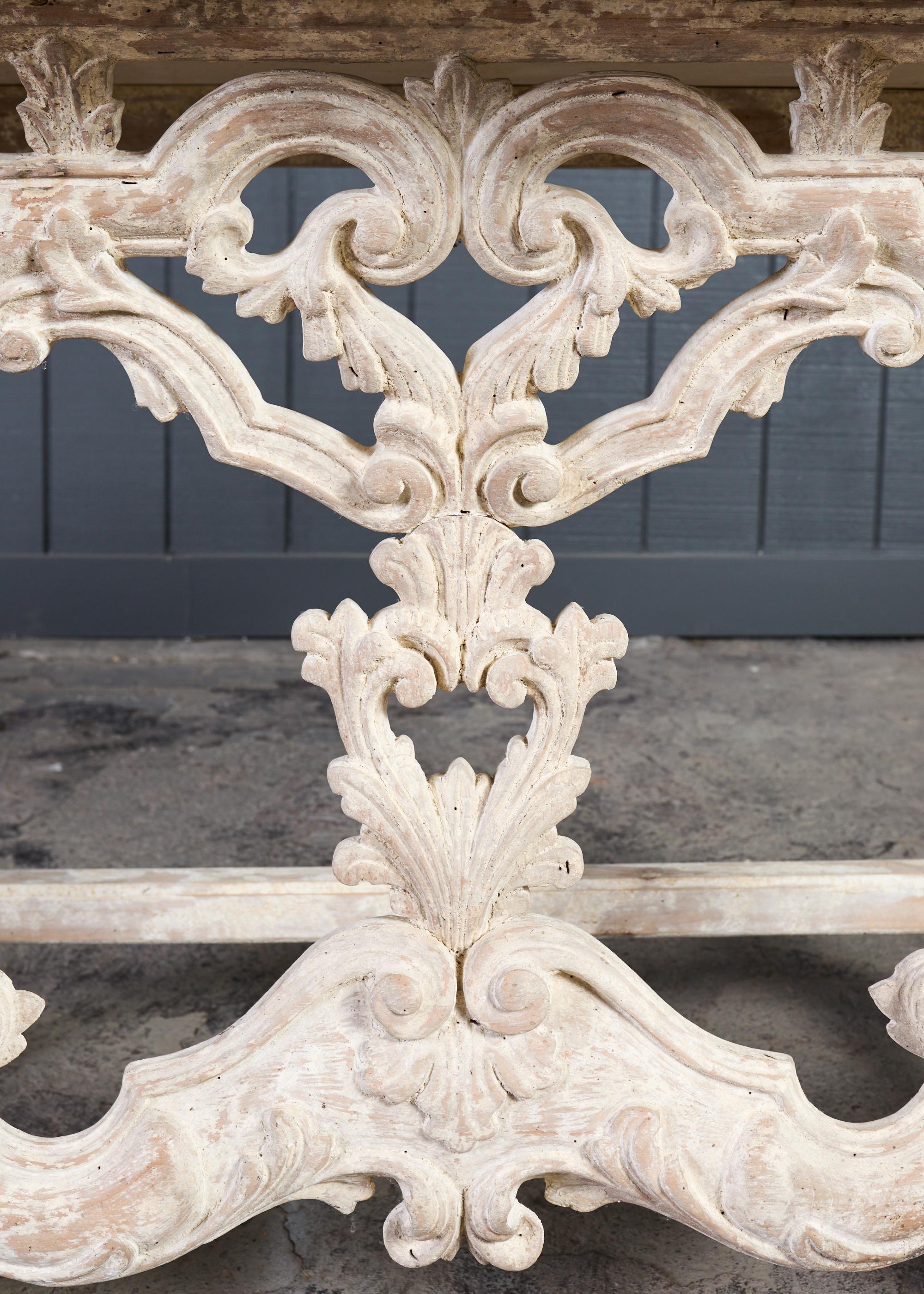 Dennis and Leen Spanish Baroque Stone Top Console Table For Sale 8