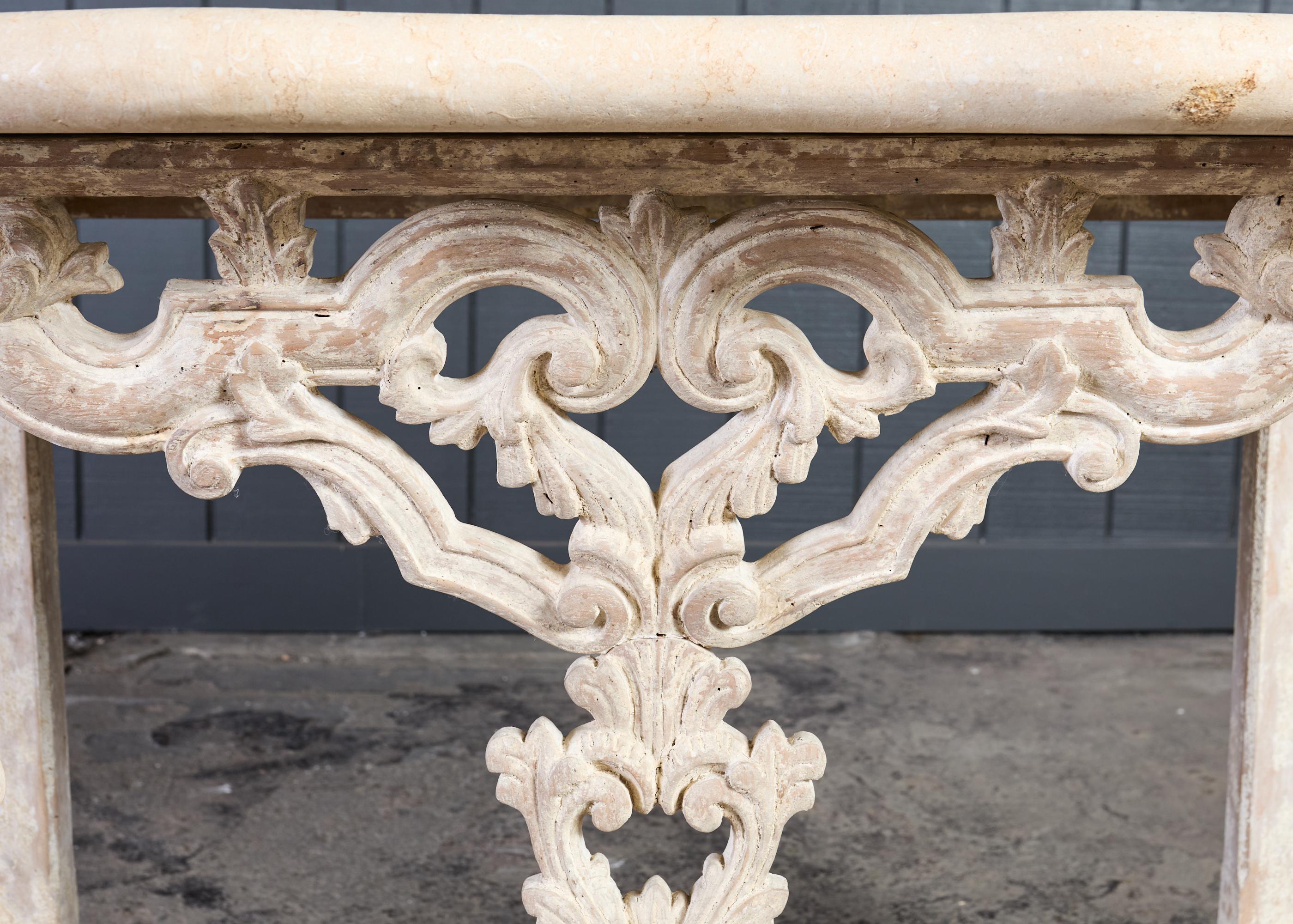 Dennis and Leen Spanish Baroque Stone Top Console Table For Sale 10