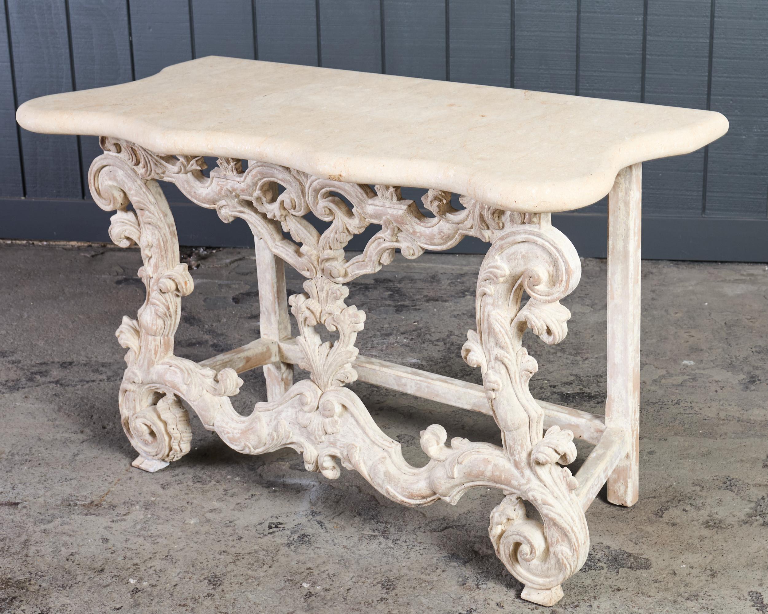 Dennis and Leen Spanish Baroque Stone Top Console Table For Sale 12