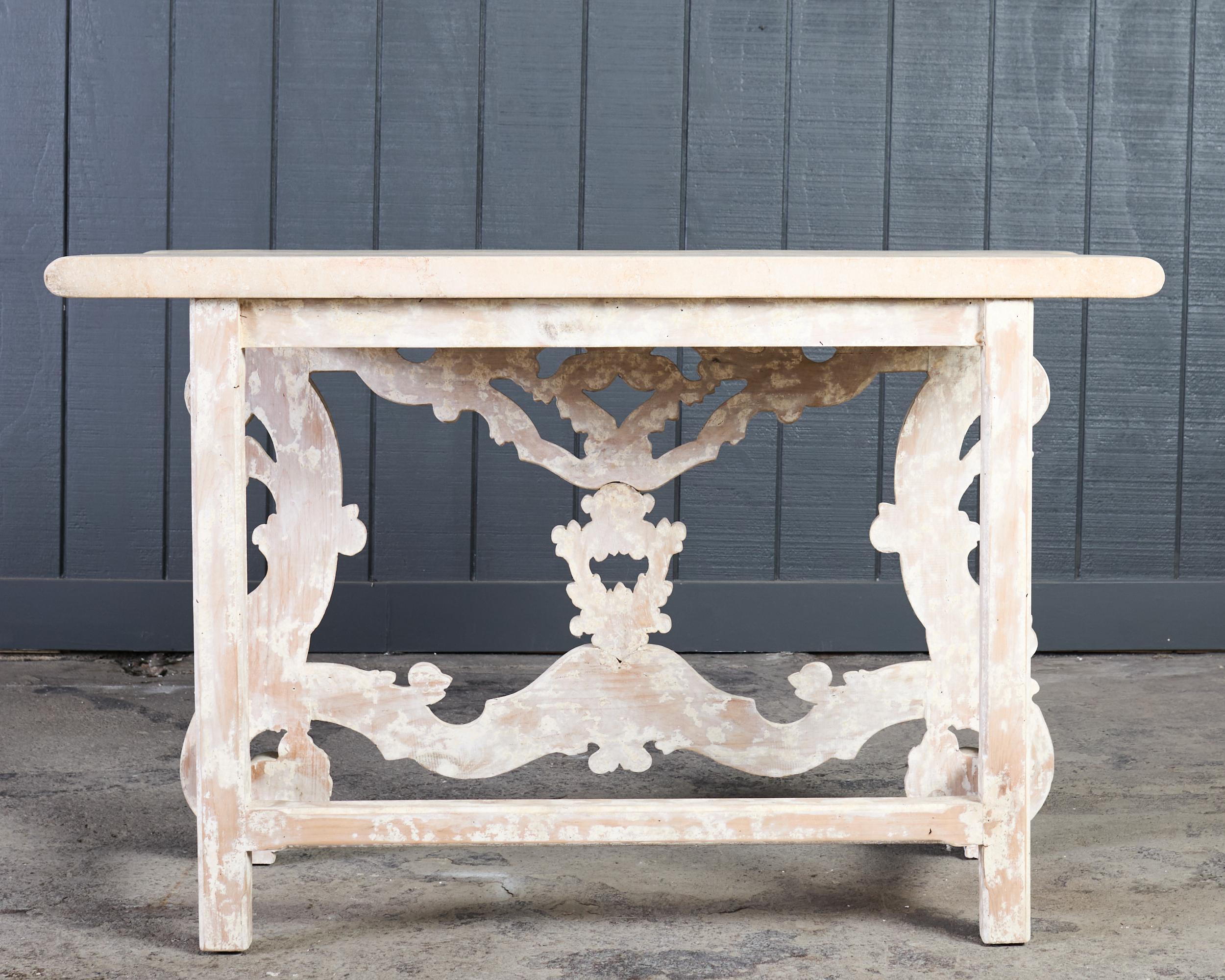 Dennis and Leen Spanish Baroque Stone Top Console Table For Sale 13