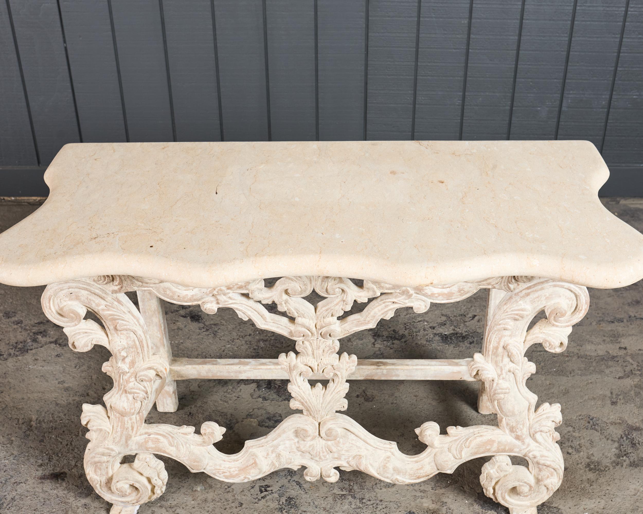 American Dennis and Leen Spanish Baroque Stone Top Console Table For Sale