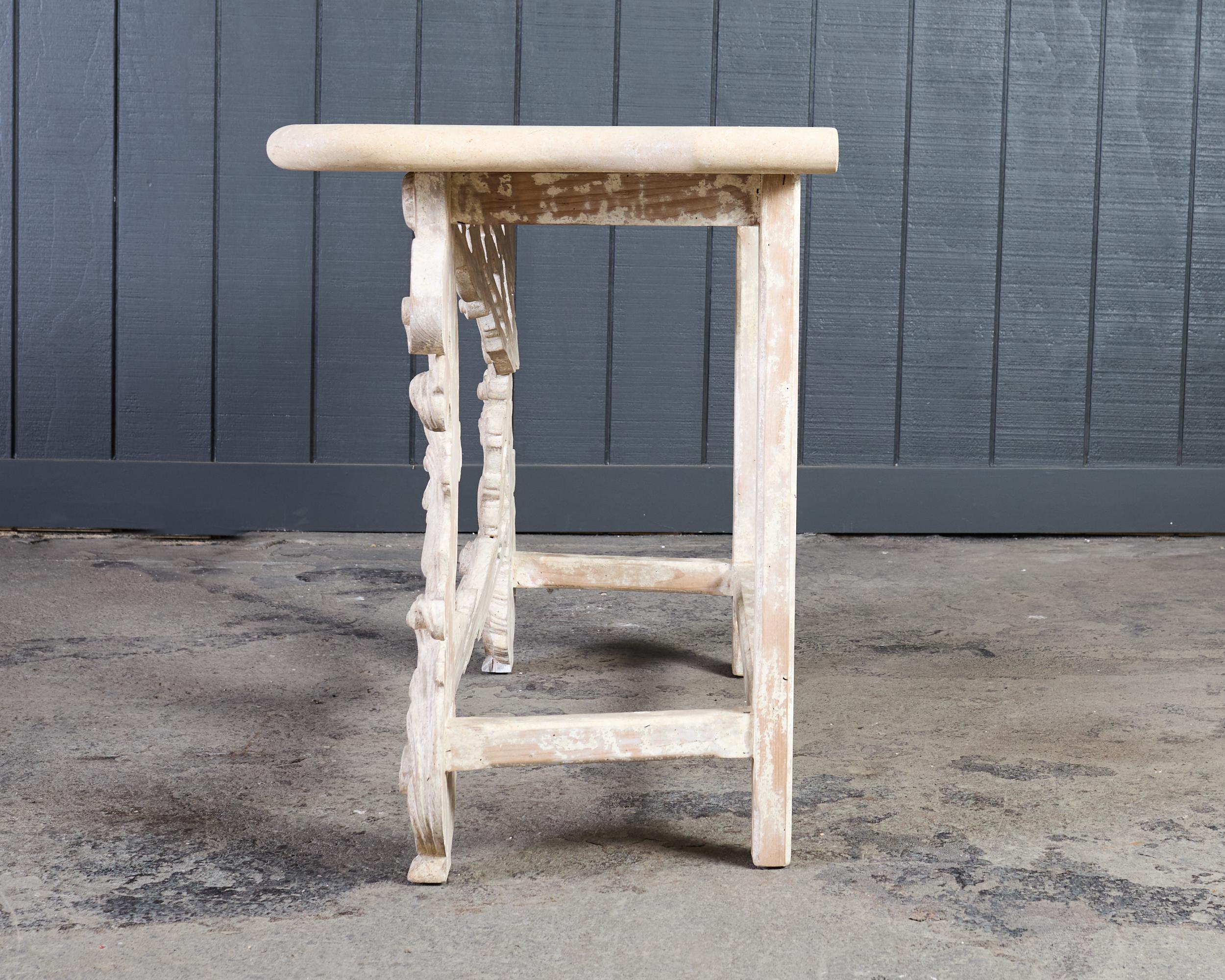 Contemporary Dennis and Leen Spanish Baroque Stone Top Console Table For Sale