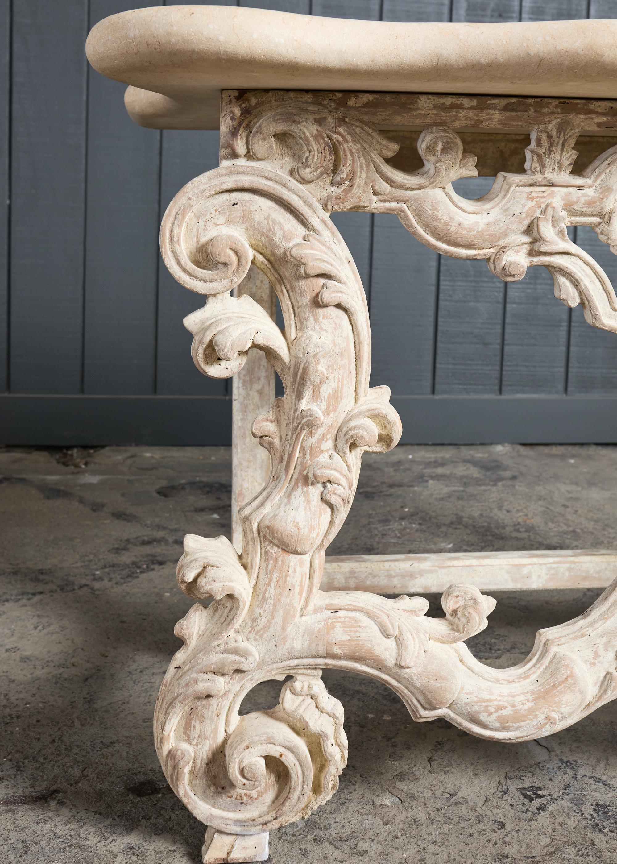 Dennis and Leen Spanish Baroque Stone Top Console Table For Sale 2