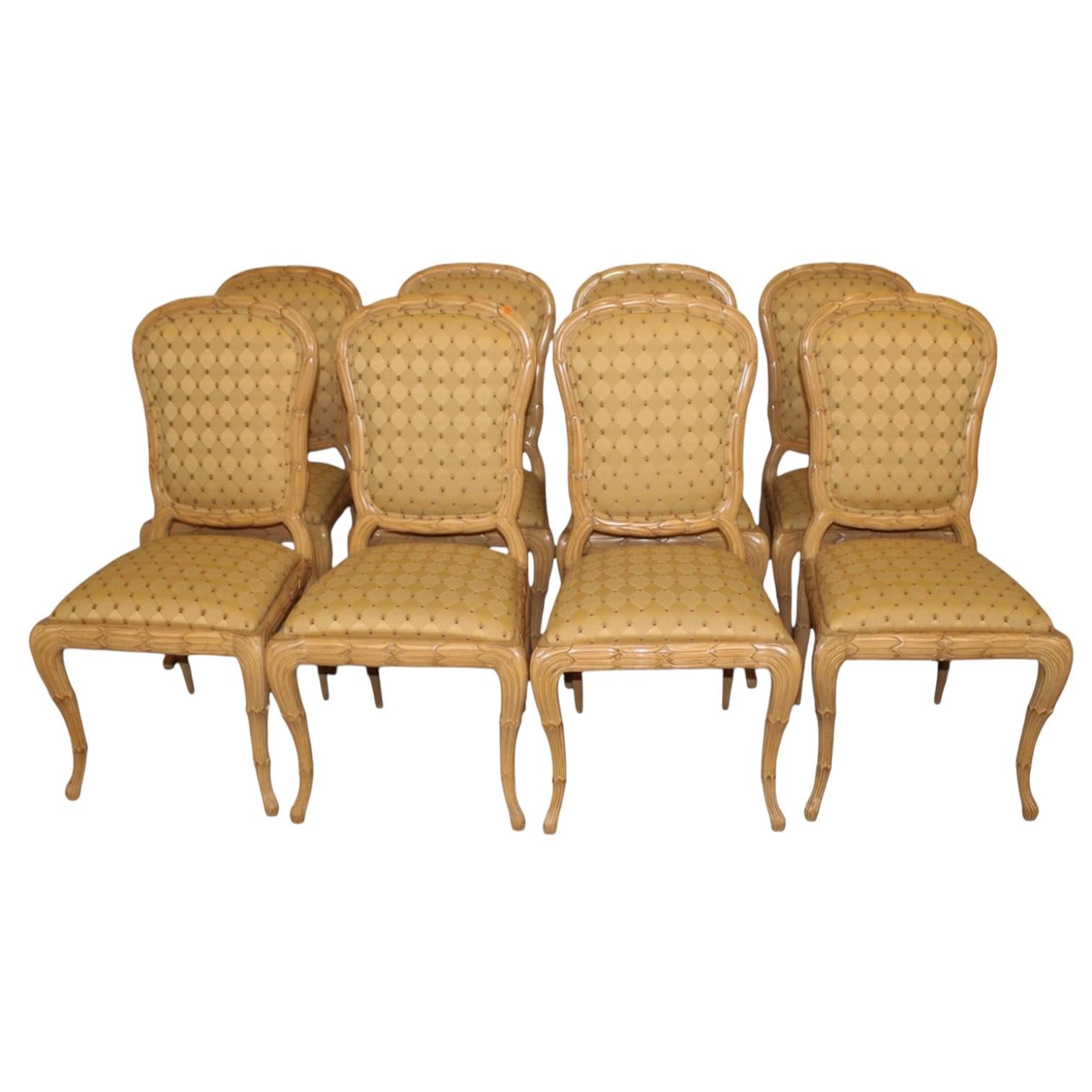 Dennis And Leen Stil geschnitzte Faux Bois / Palm Frond Esszimmerstühle - $/8 (20. Jahrhundert) im Angebot