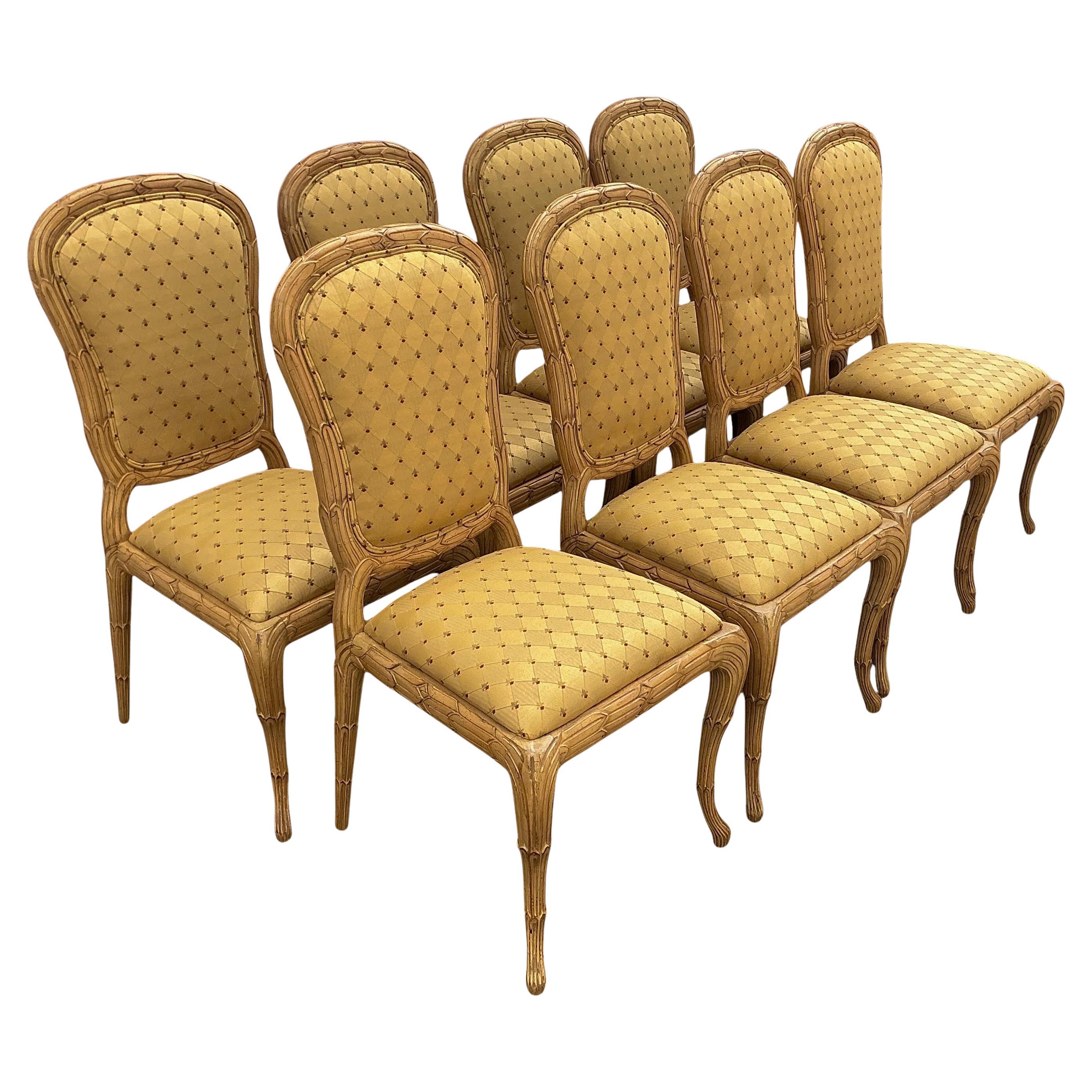 Dennis And Leen Style Carved Faux Bois / Palm Frond Dining Side Chairs - $/8