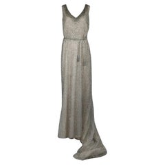 Dennis Basso Belted Bead Embellished Tulle And Silk Gown Uk 18