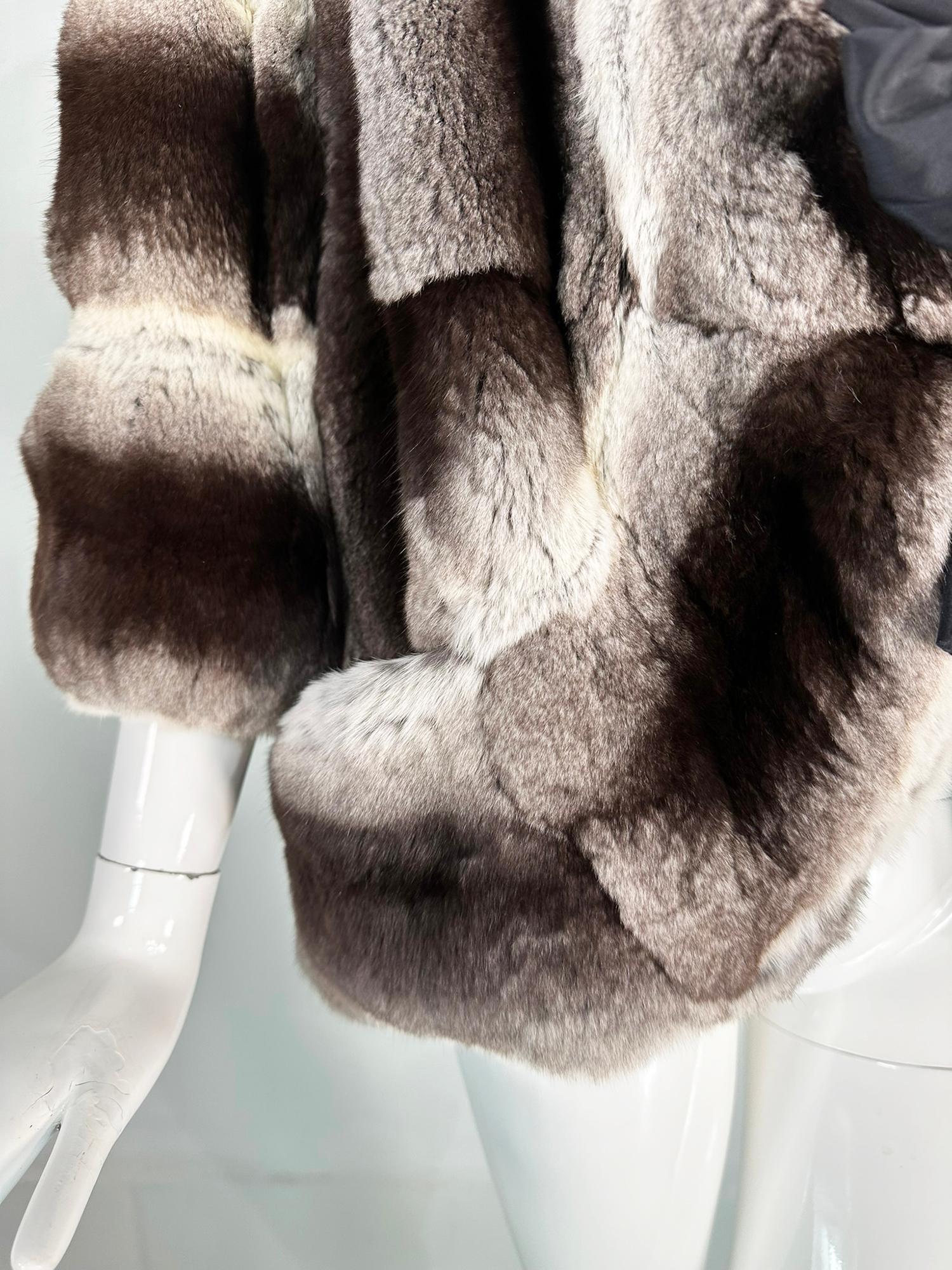 Dennis Basso Chinchilla Fur Jacket in Light & Dark Grey with Cream 2013 S-M 2013 For Sale 8