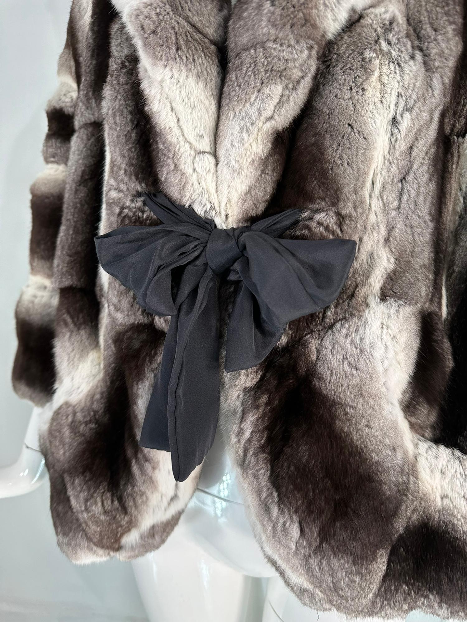 Dennis Basso Chinchilla Fur Jacket in Light & Dark Grey with Cream 2013 S-M 2013 For Sale 11