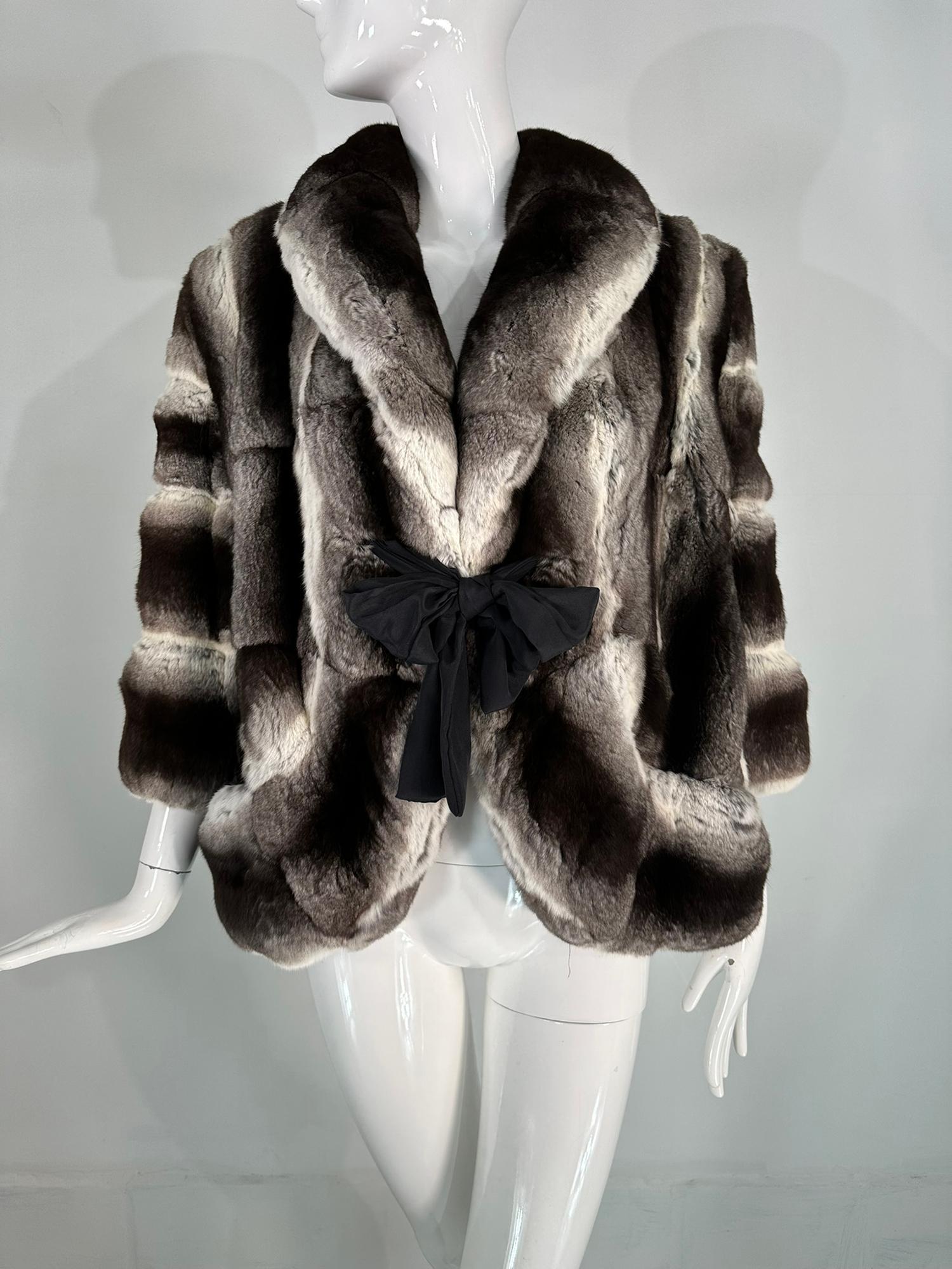 Dennis Basso Chinchilla Fur Jacket in Light & Dark Grey with Cream 2013 S-M 2013 For Sale 12