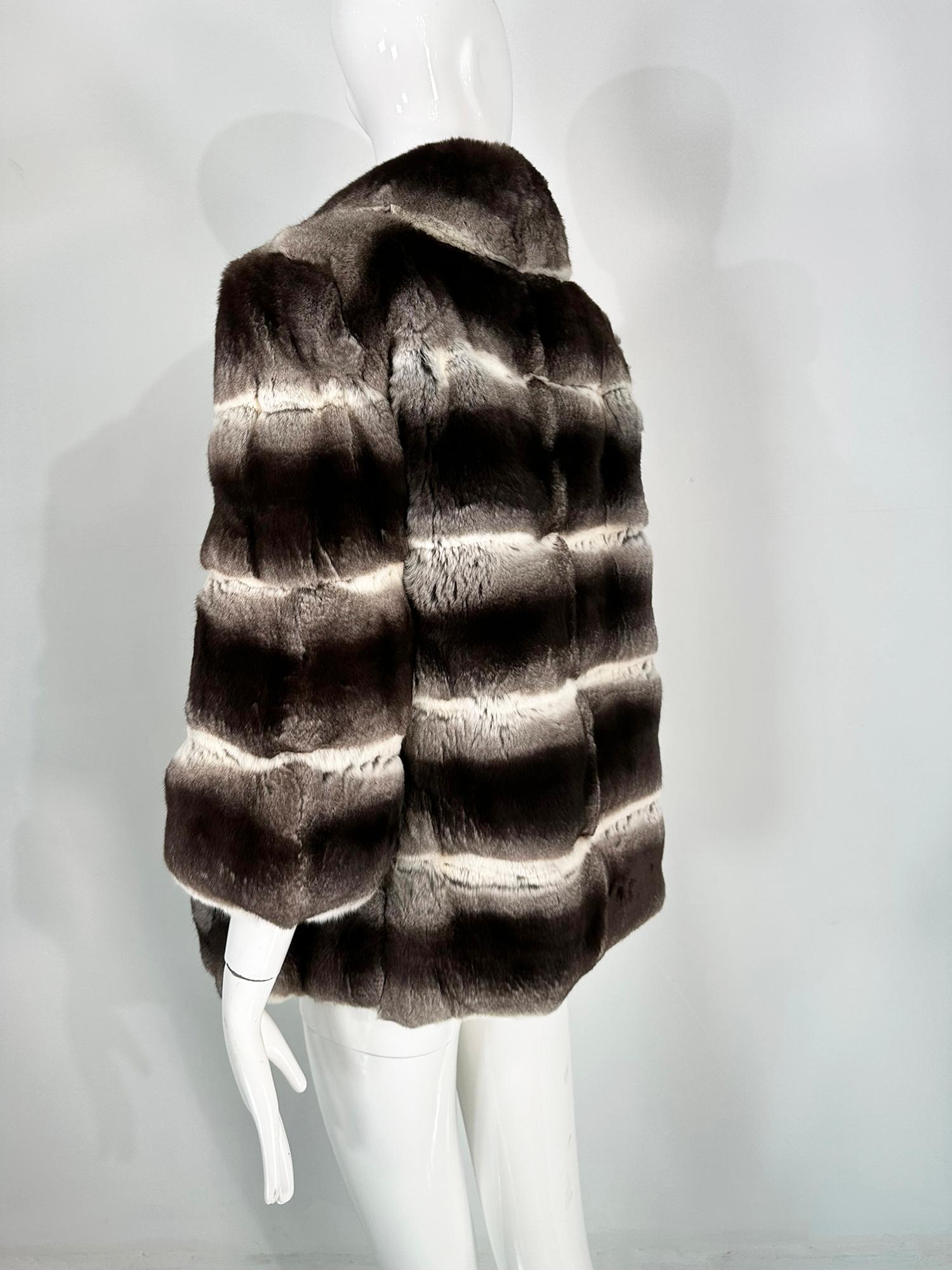 Women's Dennis Basso Chinchilla Fur Jacket in Light & Dark Grey with Cream 2013 S-M 2013 For Sale