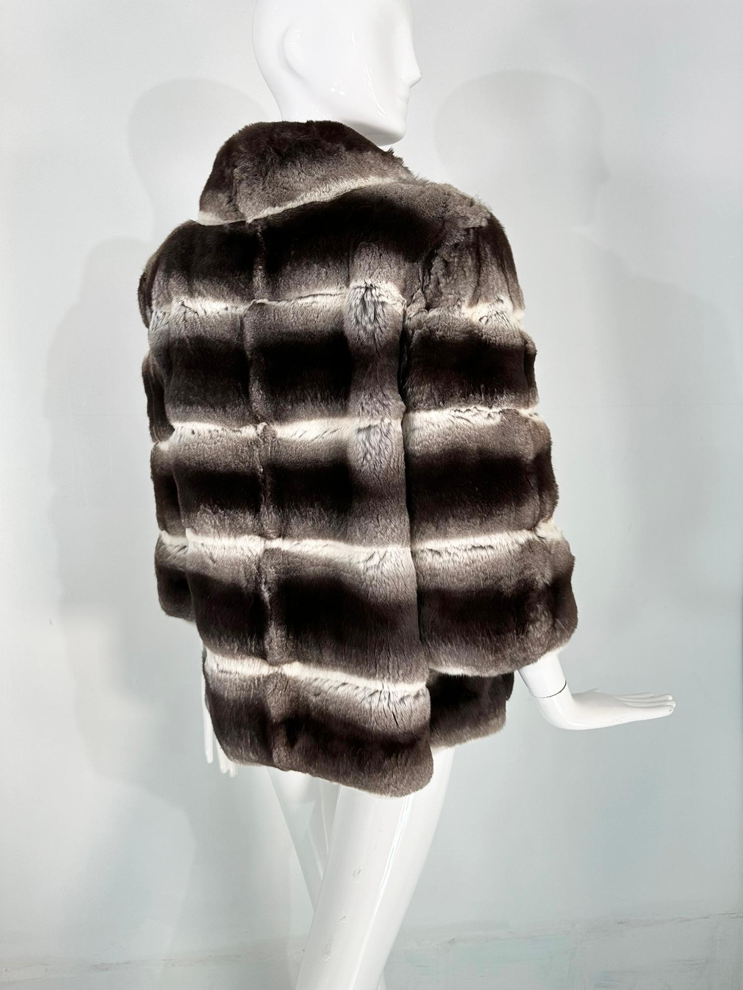 Dennis Basso Chinchilla Fur Jacket in Light & Dark Grey with Cream 2013 S-M 2013 For Sale 3