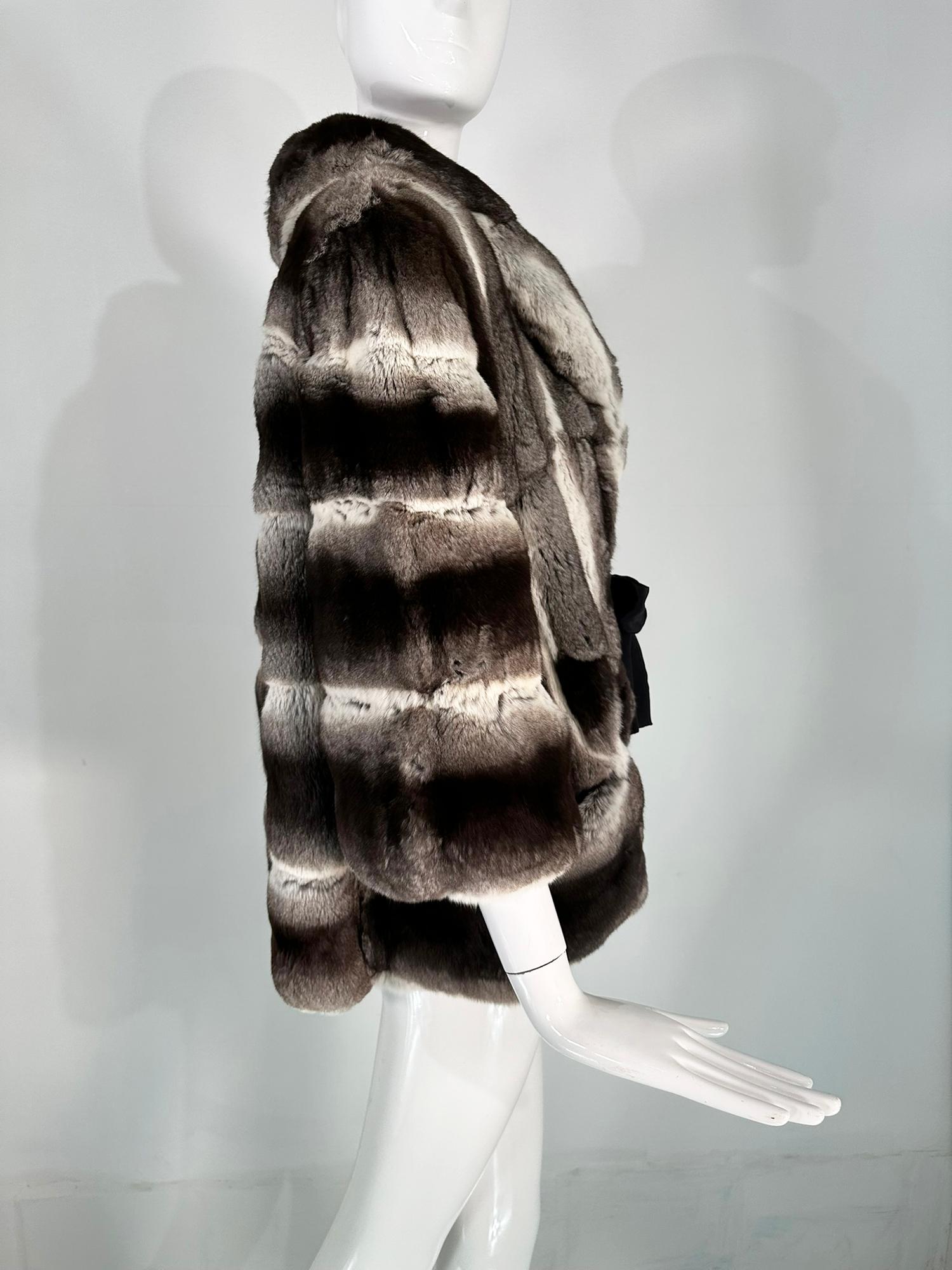Dennis Basso Chinchilla Fur Jacket in Light & Dark Grey with Cream 2013 S-M 2013 For Sale 5