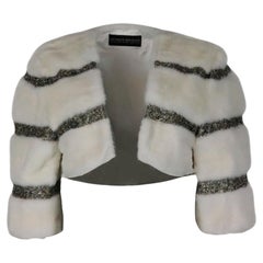Dennis Basso Cropped Embellished Mink Fur Jacket Uk 14