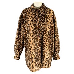 DENNIS BASSO Size L Brown Tan Polyester Animal Print Velvet Shirt Jacket