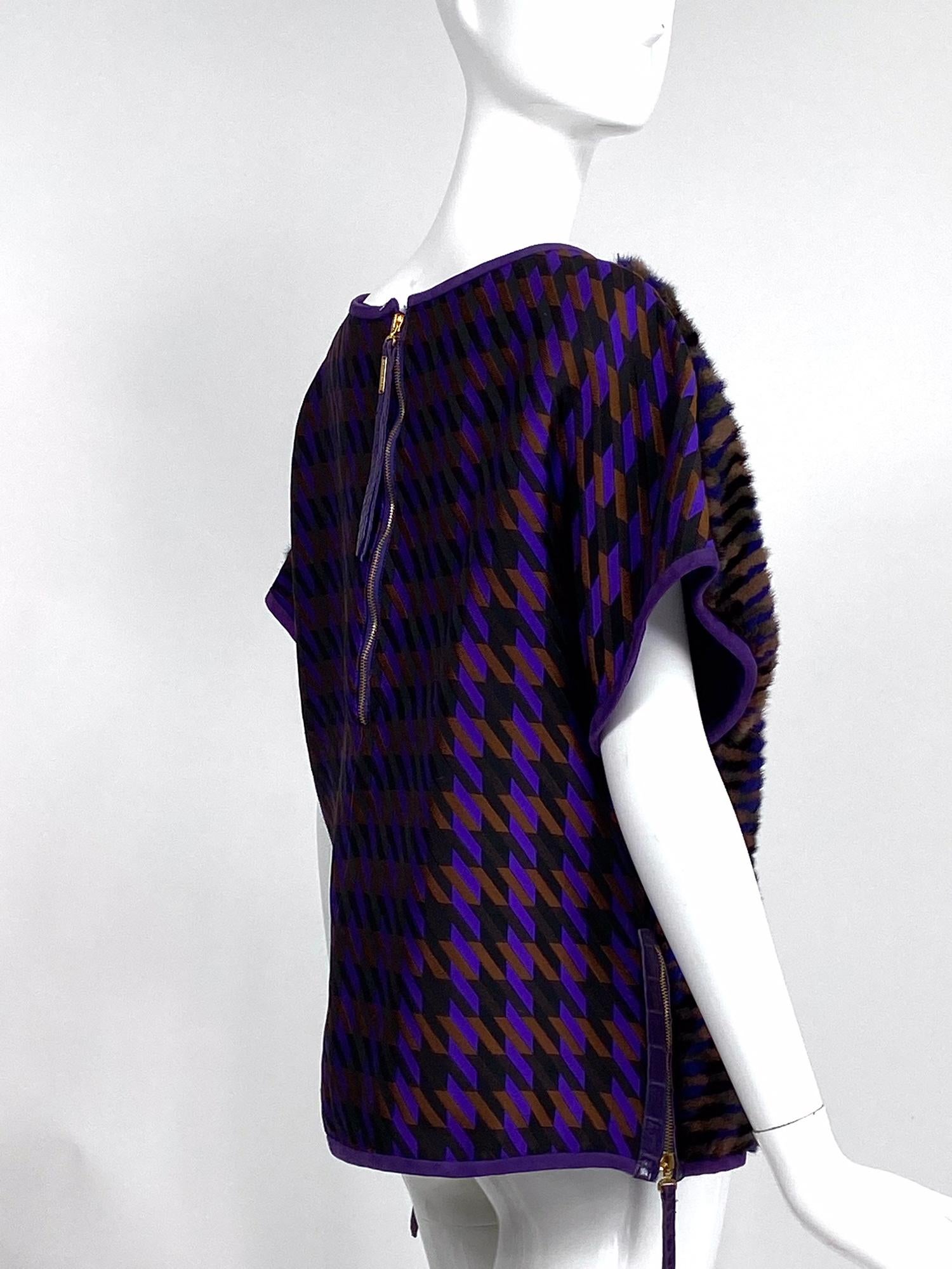 Dennis Basso Striped Dyed Mink & Silk Twill Top In Good Condition For Sale In West Palm Beach, FL