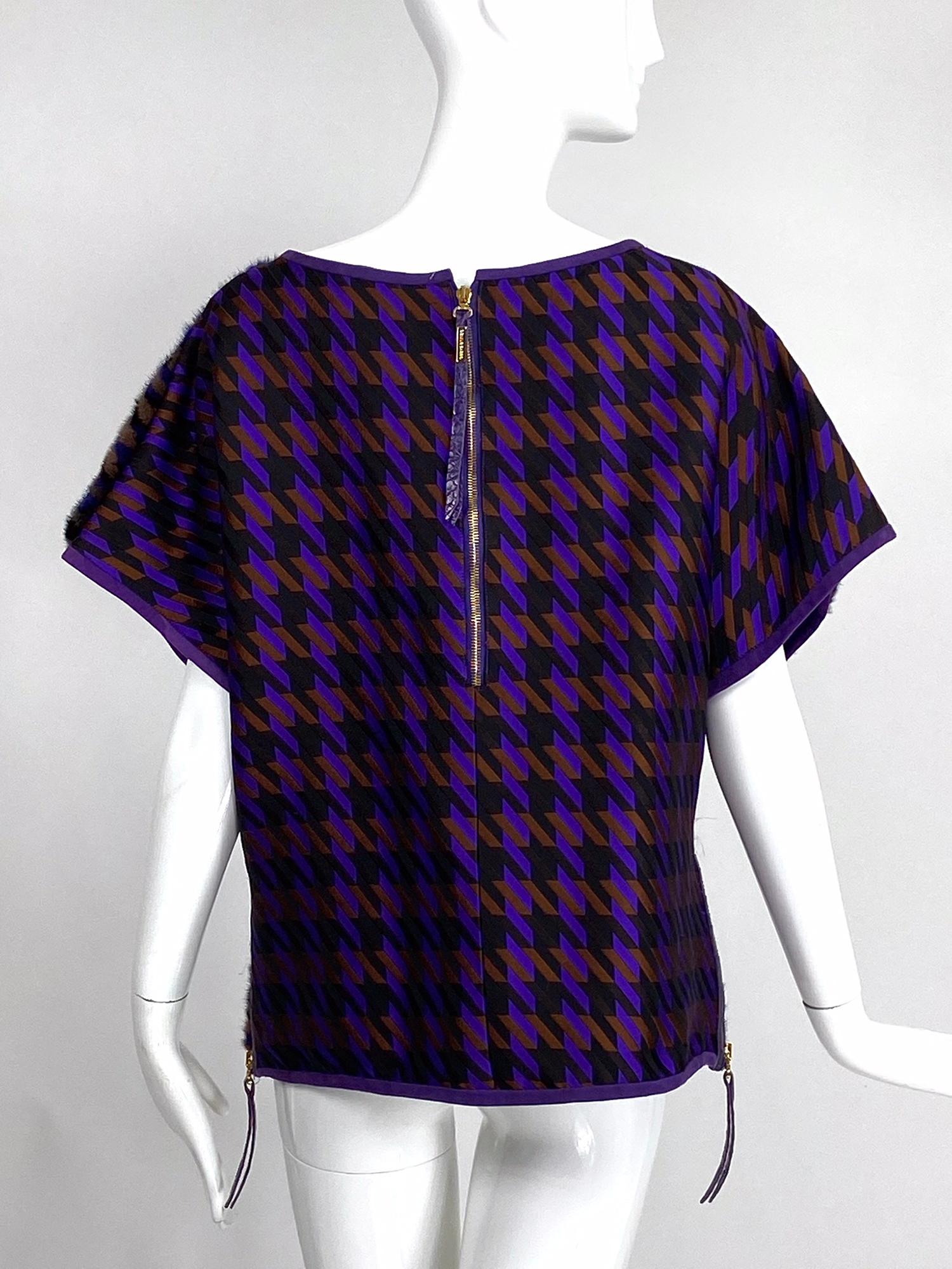 Women's Dennis Basso Striped Dyed Mink & Silk Twill Top  For Sale