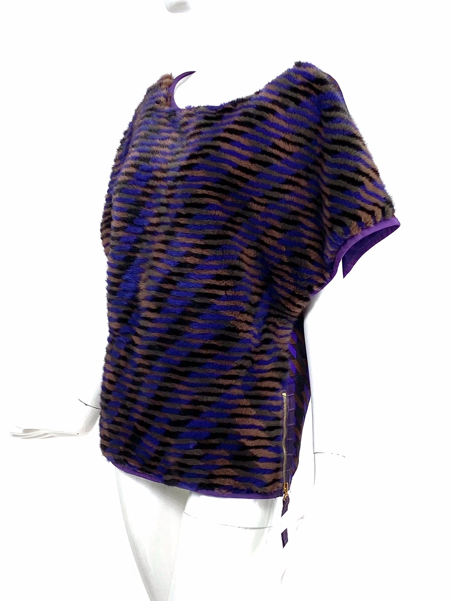 Dennis Basso Striped Dyed Mink & Silk Twill Top  For Sale 3